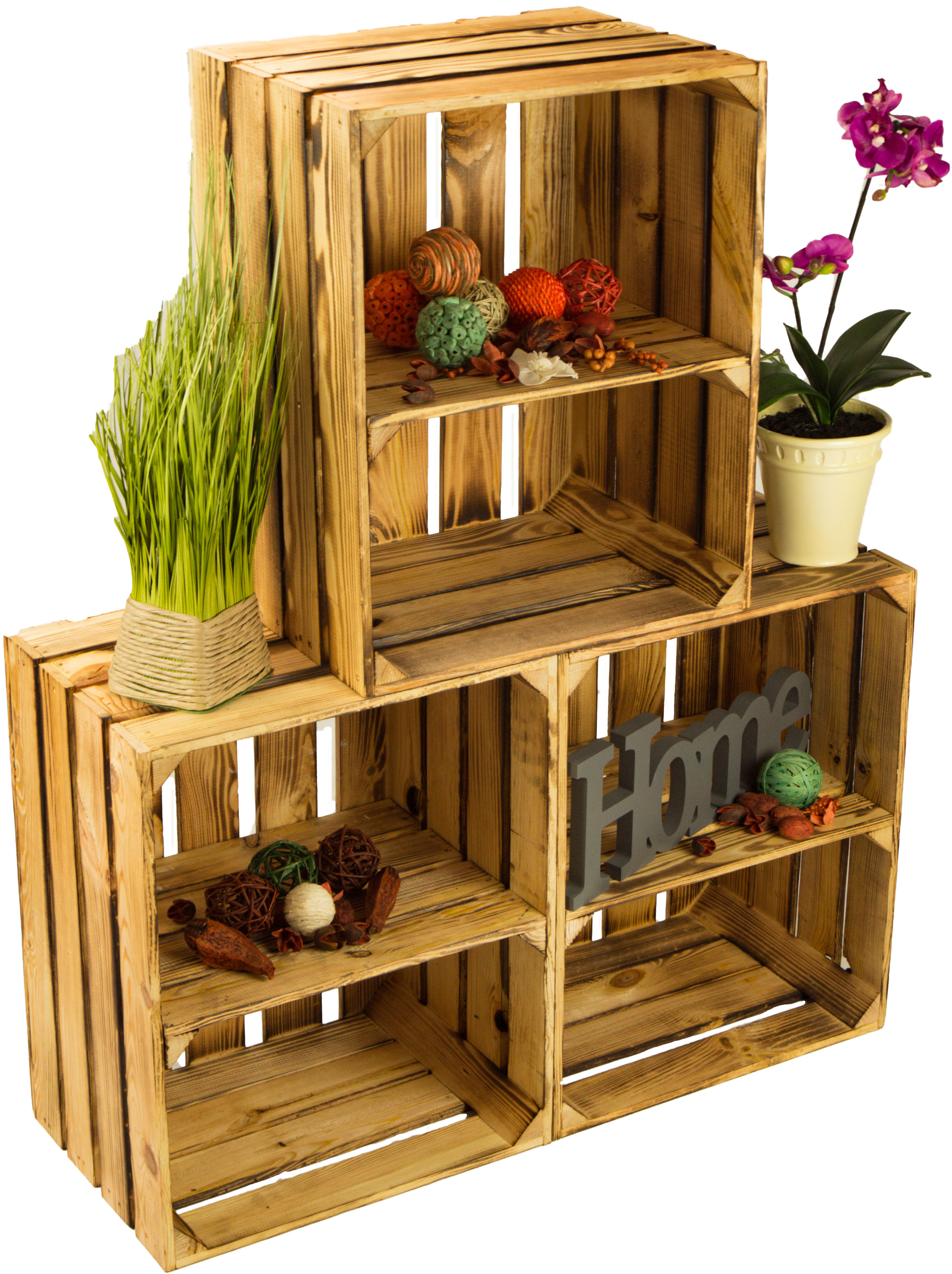 3er Set Obstkistenregal Johanna geflammt "quer"