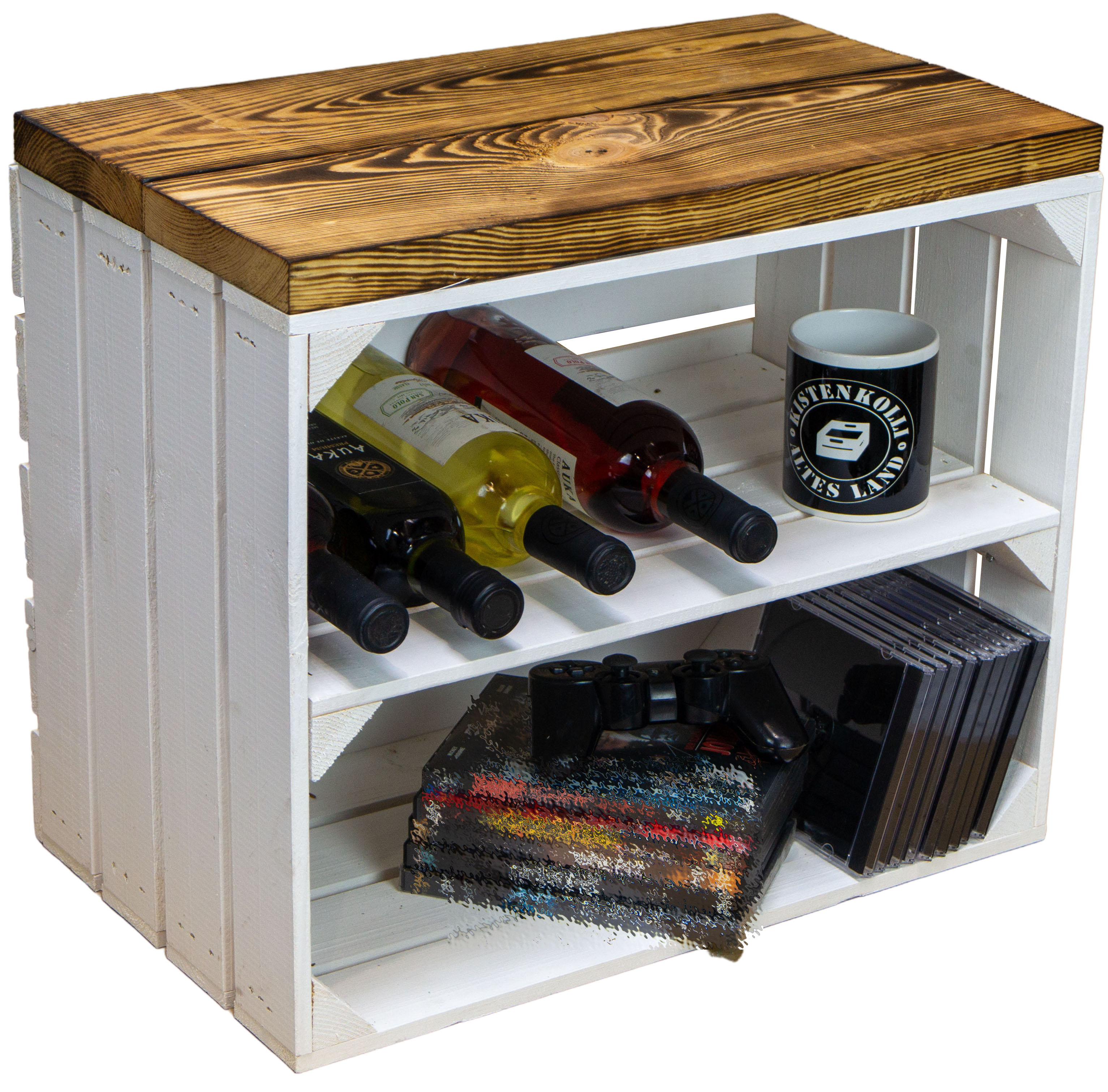 Sitzkiste Johanna - weiß längs - mit Planke