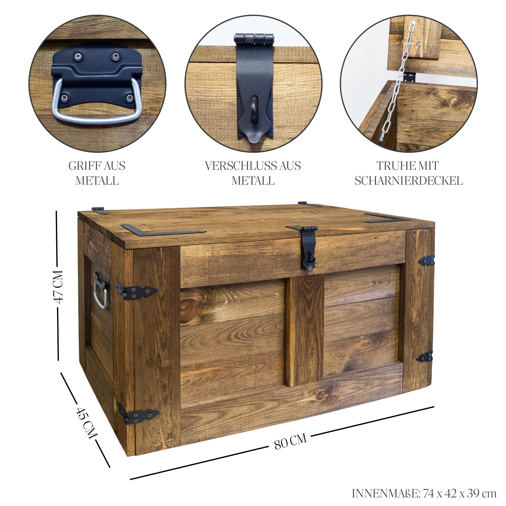 Grosse Holztruhe Oskar Palisander 80x45x47cm