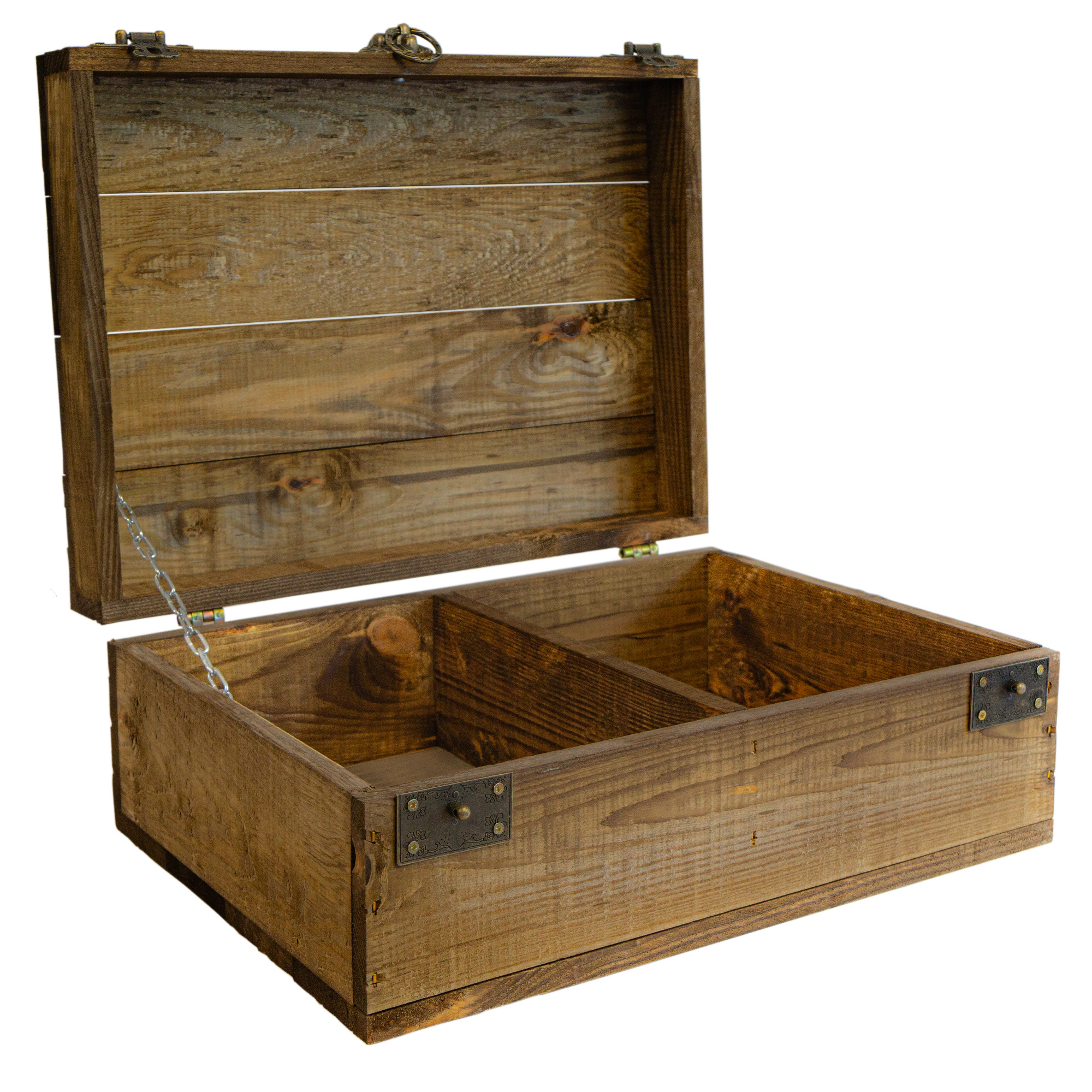 Rustikale Holztruhe mit Löwenkopfgriff – 40 x 30 x 16 cm | Schatztruhe aus Massivholz Palisander
