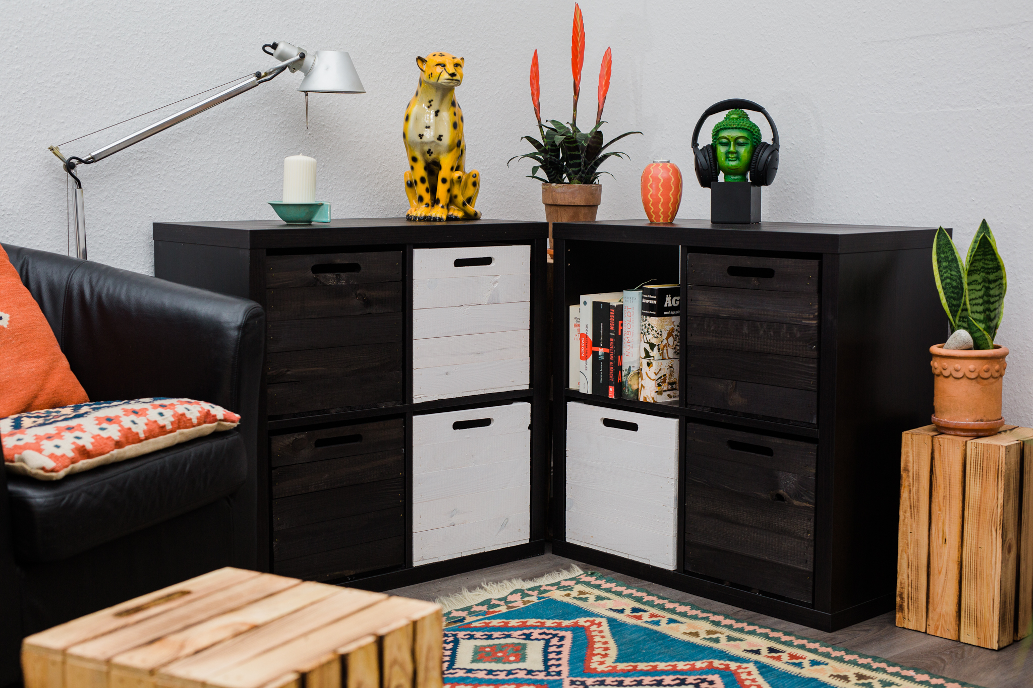 Boîte en bois noir émaillé convenant aux étagères Kallax et Expedit Insert pour étagère