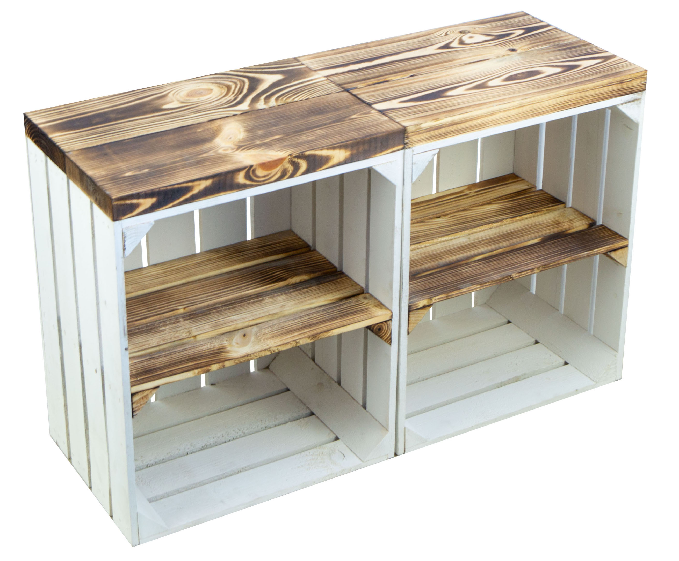 Table d'appoint Johanna blanche avec assise flammée en planches de bois épaisses