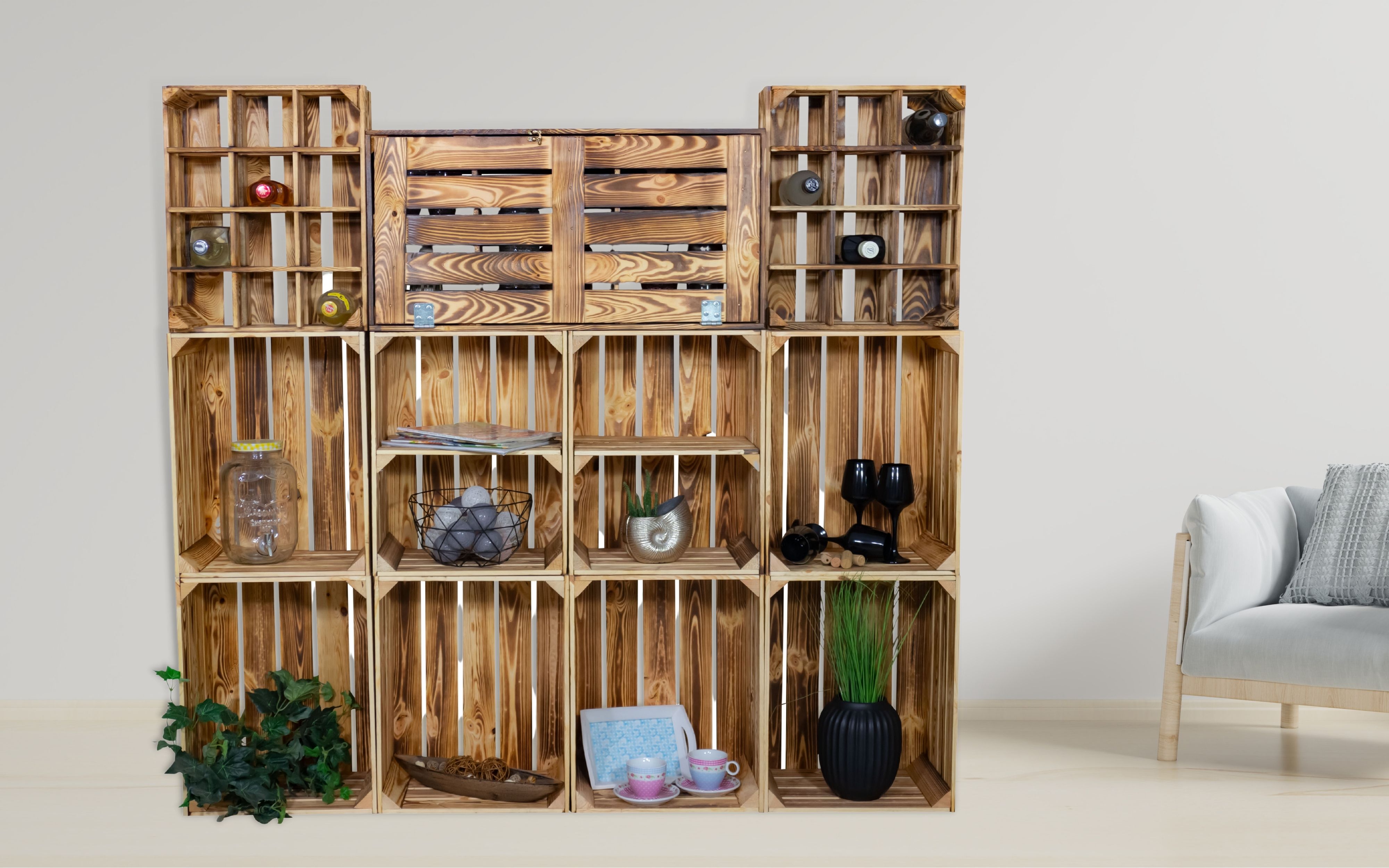 Bar de maison "Jack" avec fonction pliante et étagère à bouteilles (Flammé)