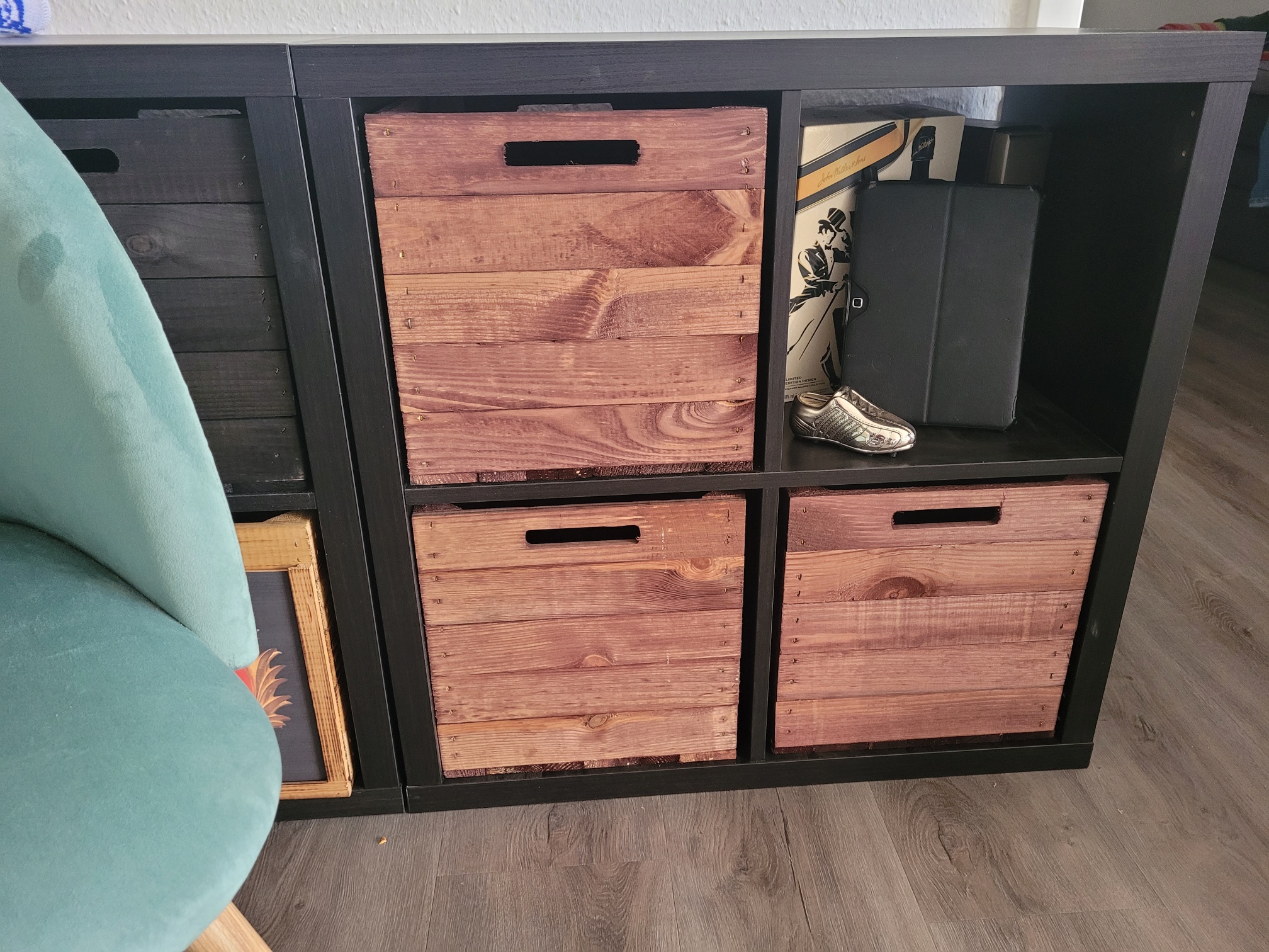 Boîte en bois Vintage Ochre convenant aux étagères Kallax et Expedit