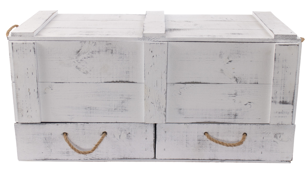 grosse shabby weiss Holztruhe Kalle mit Schubladen und Deckel