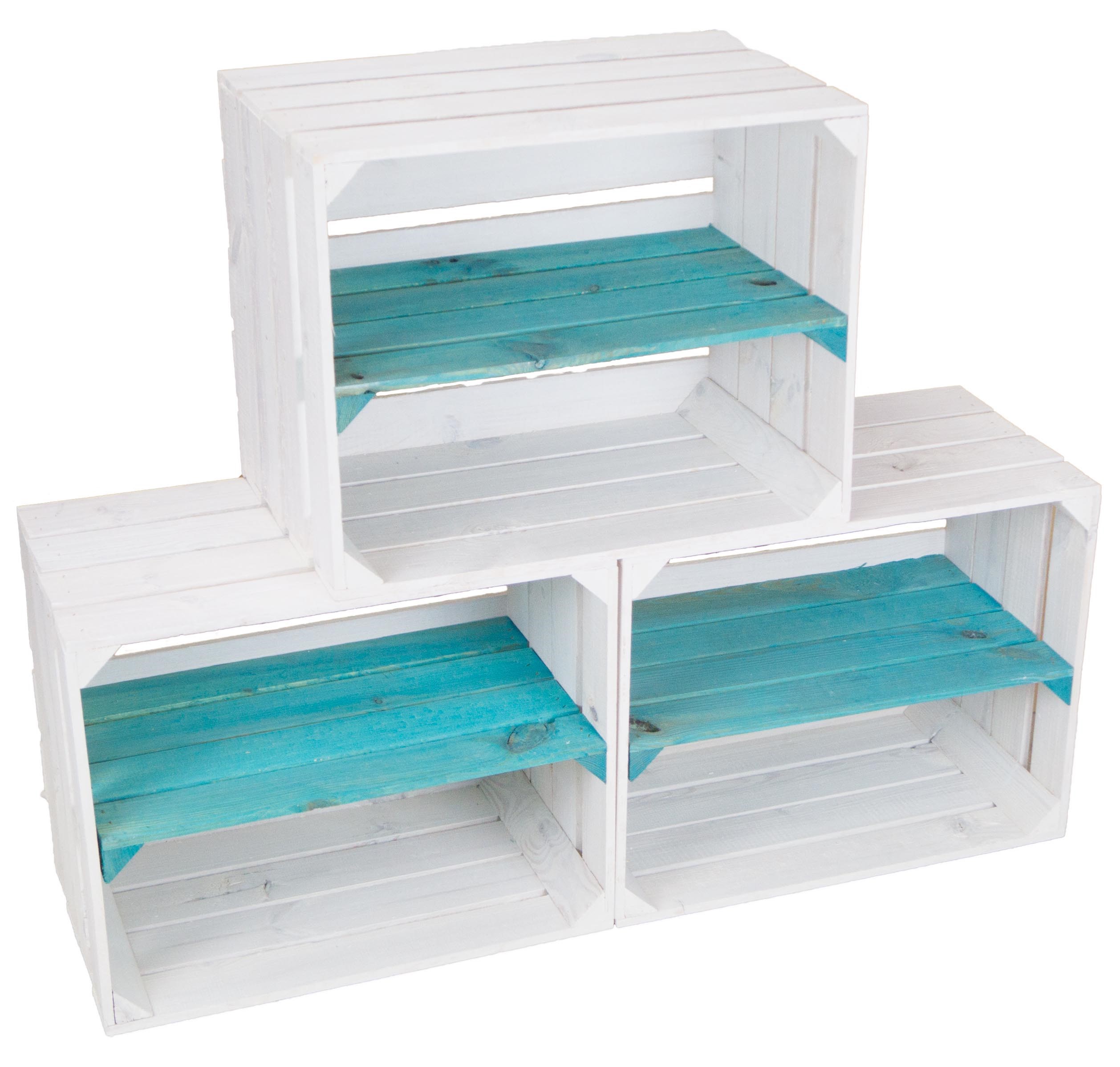 Coffret d'étagères 3 pièces Johanna blanc émaillé blanc avec plateau longitudinal turquoise