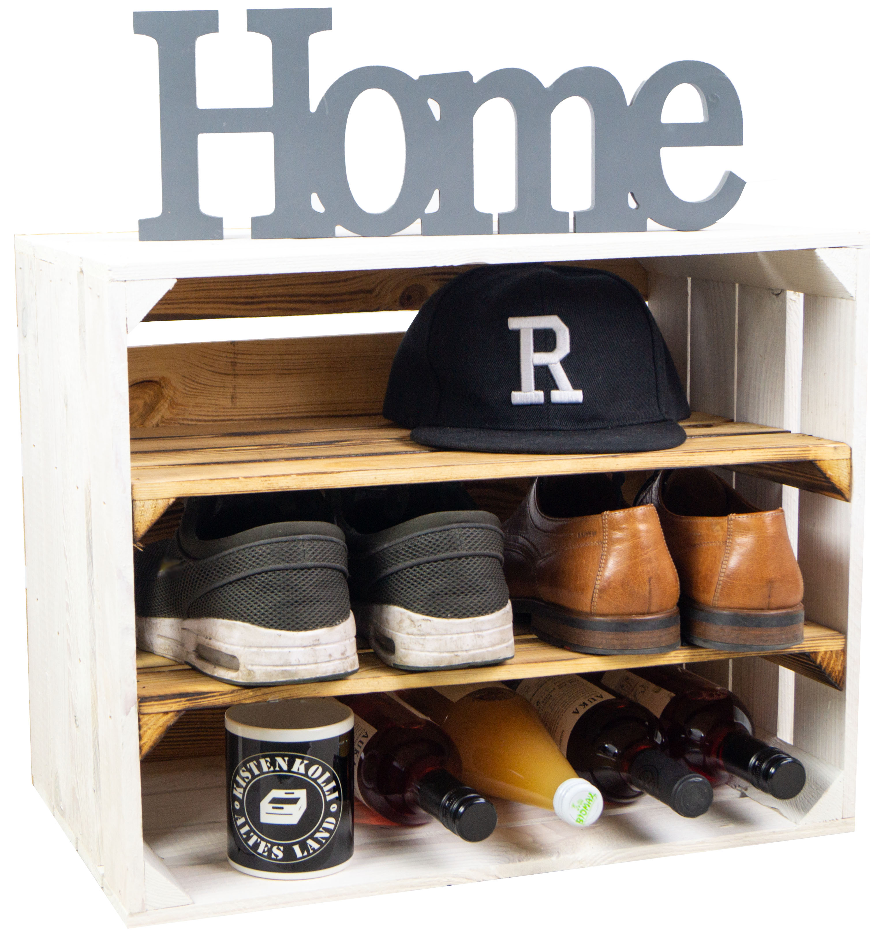 Regalkiste WEIß "Paula" doppelt geflammt LÄNGS