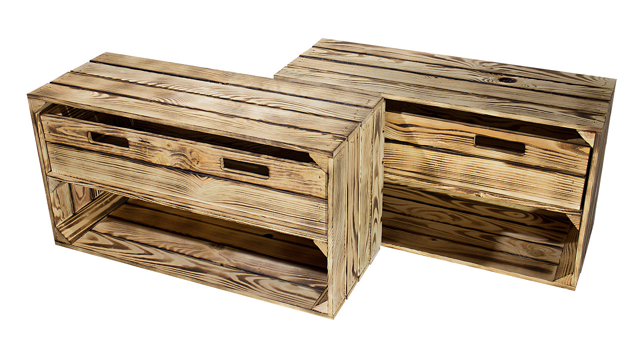 Breite Kiste "Tosca" in geflammt mit Schublade 68x40x31