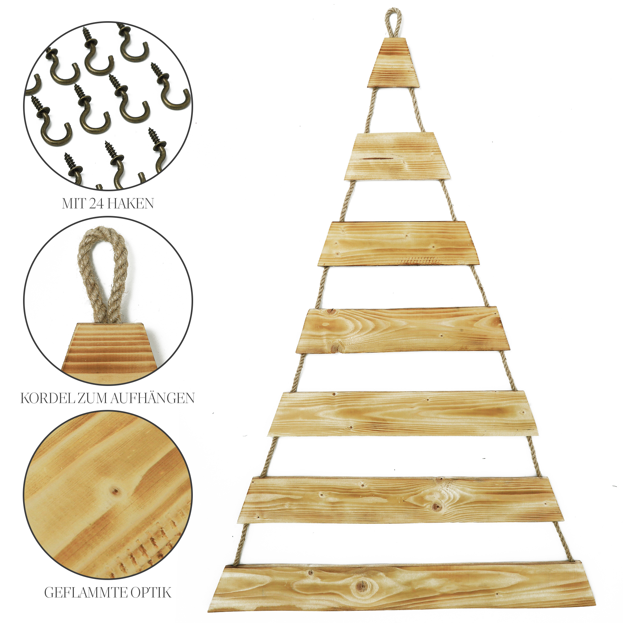 Weihnachtsbaum Adventskalender mit 24 Plätzen in geflammt Deko-Holzleiter in Weihnachtsbaum-Form zum Aufhängen Tannenbaum Leiter
