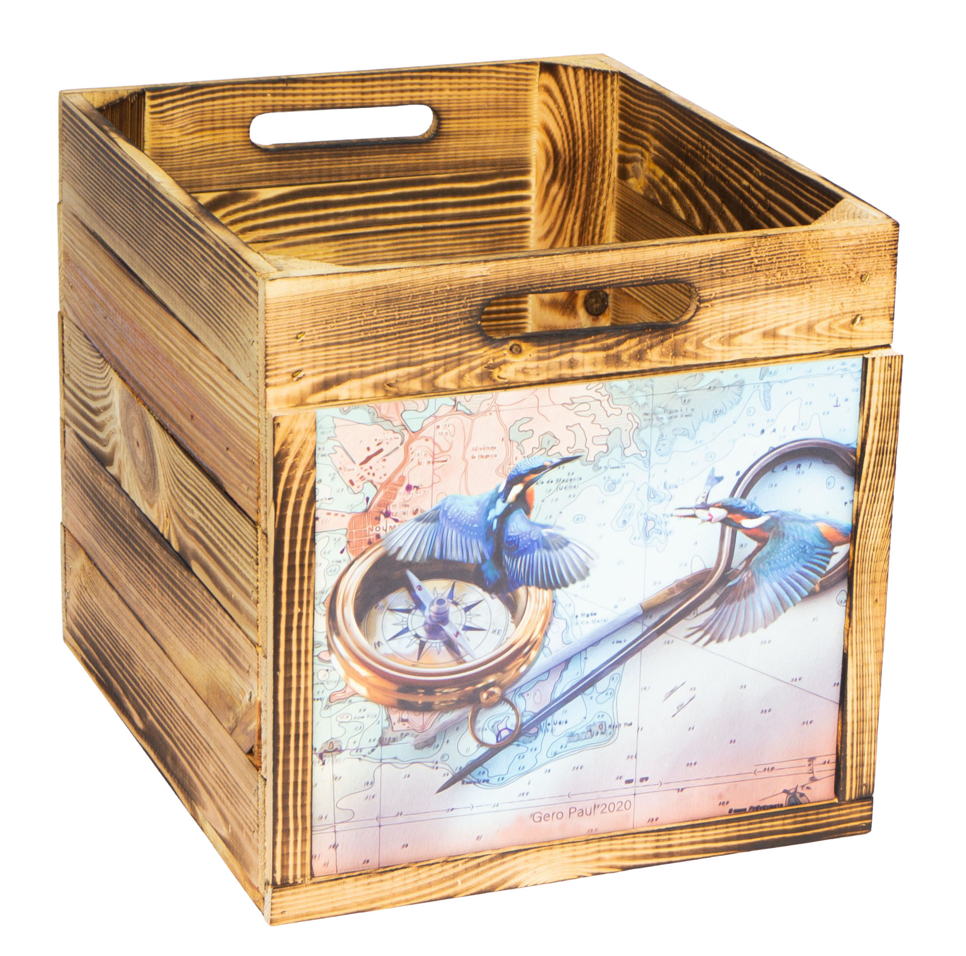 Boîte en bois flammé convenant aux étagères Kallax et Expedit Kingsfisher on Sea