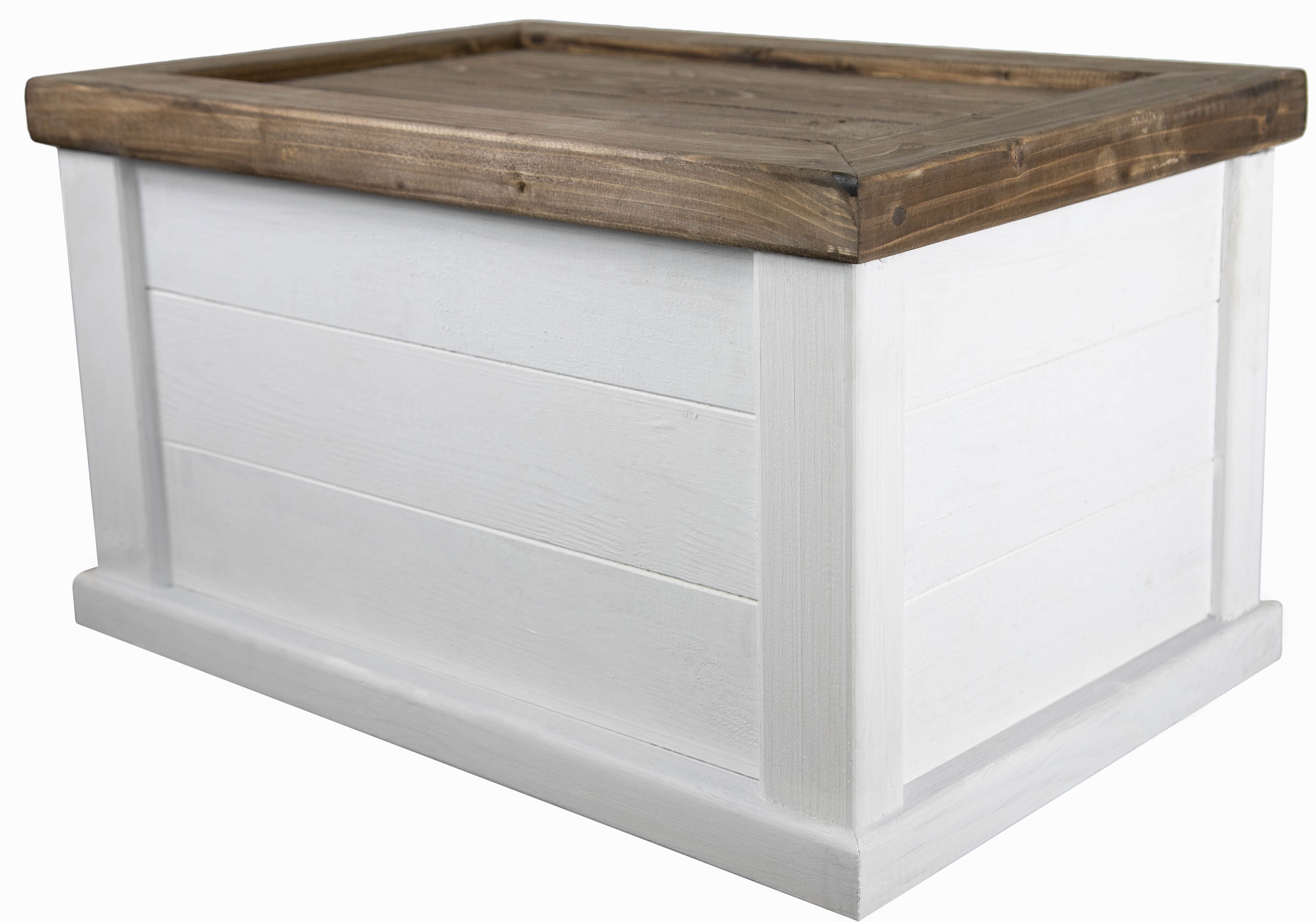 massive Holztruhe UK weiss braun mit Zylinder 60x40x34cm