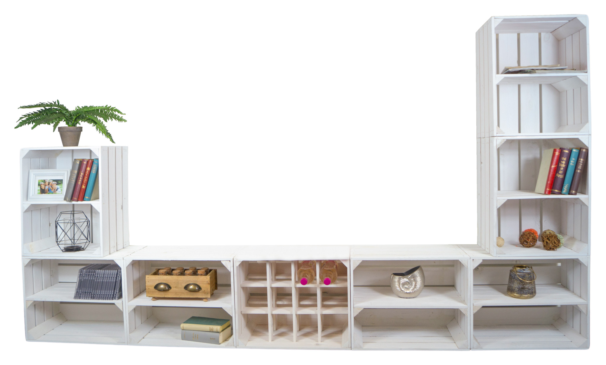 Wohnwand "Paris" mit TV Board und Kombiregalen (Weiß)