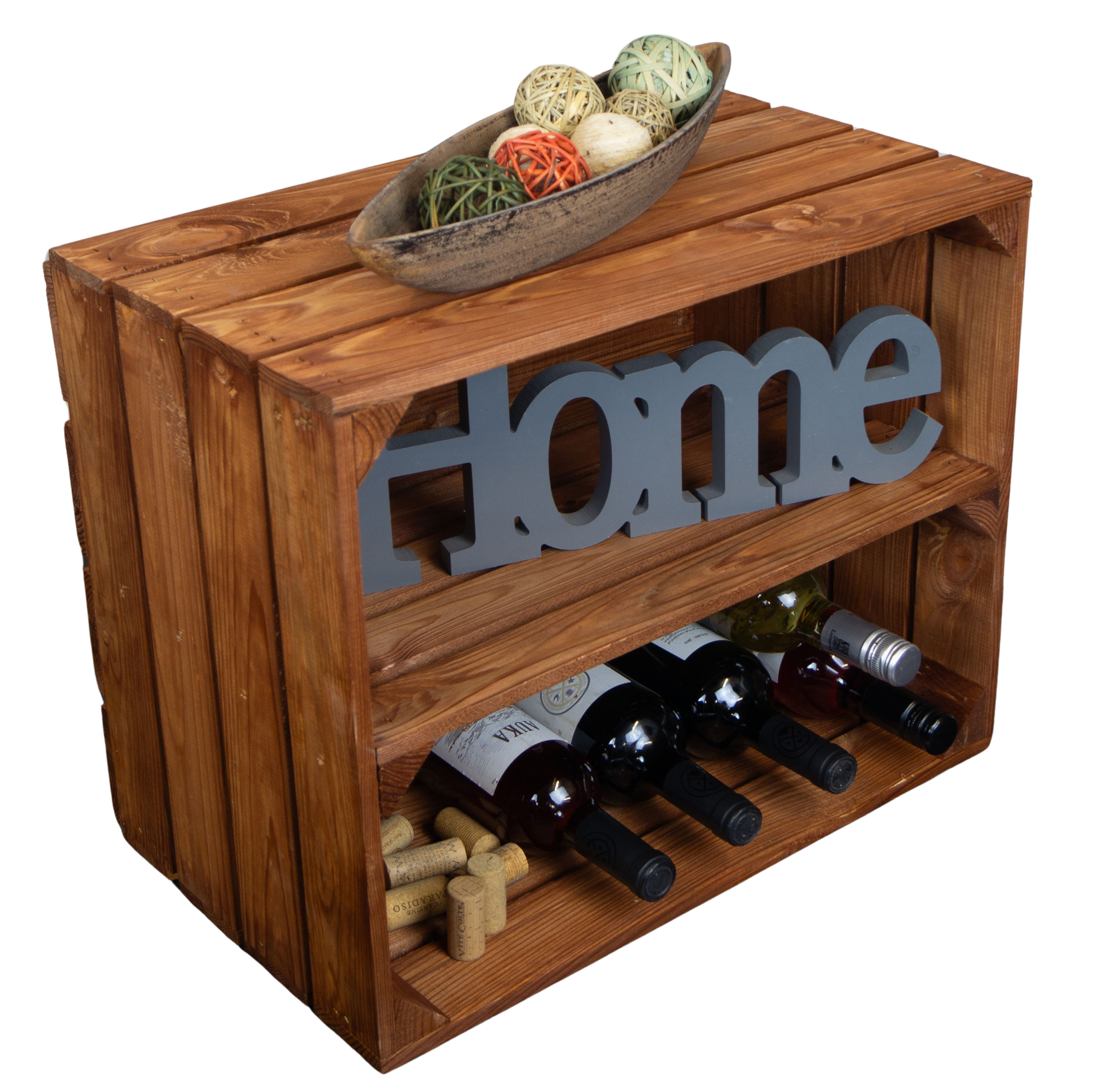 2er Set Holzkiste "Johanna" mit Mittelbrett längs lasiert in ocker 50x40x30cm Schuhregal Holzkiste Weinkiste Apfelkiste Regalkiste