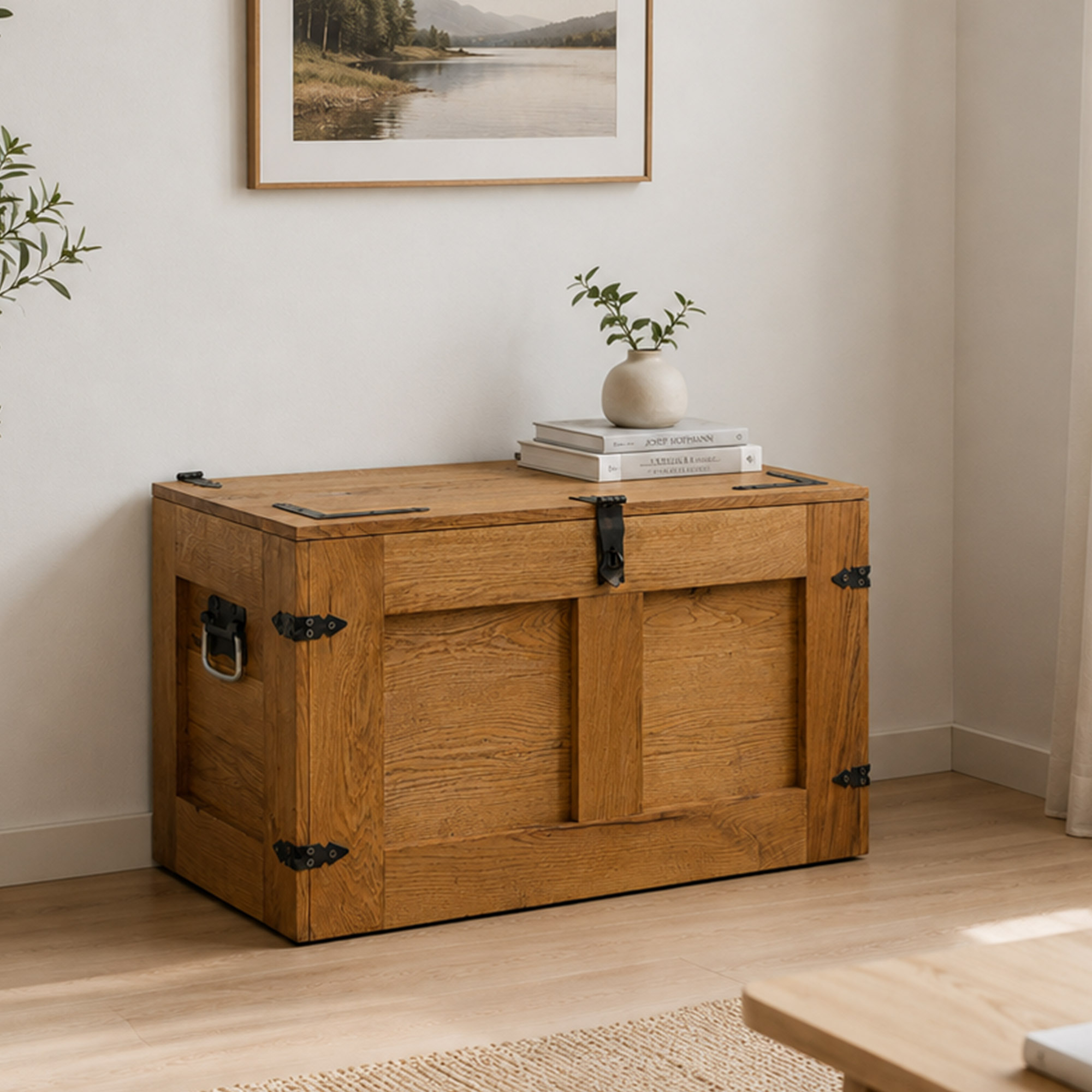 grosse Holztruhe Oskar Premium massive Eiche 80x45x47cm