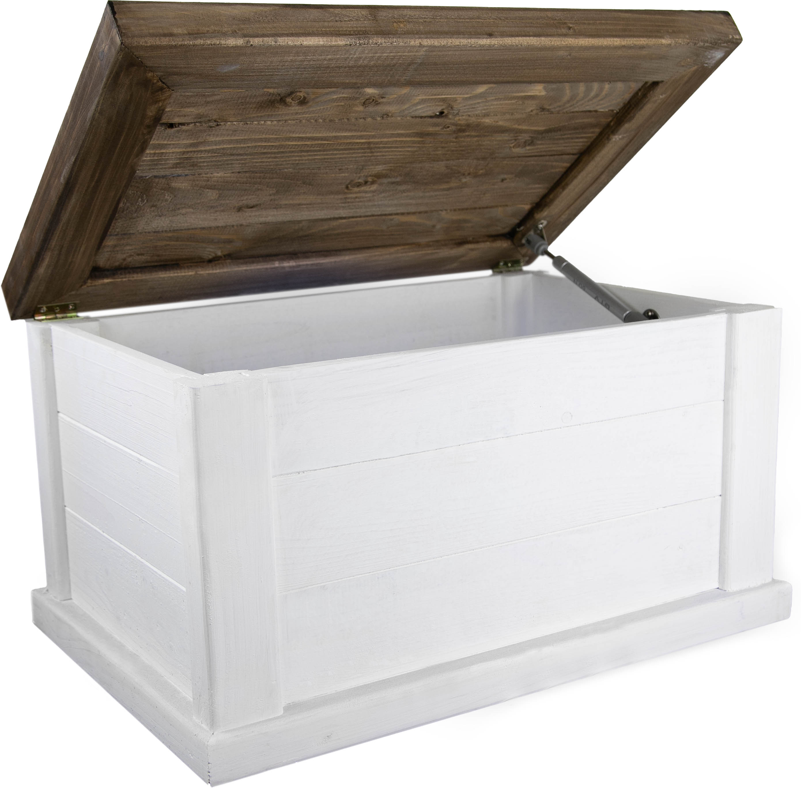 massive Holztruhe UK weiss braun mit Zylinder 60x40x34cm