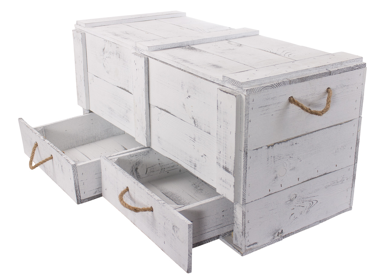 grosse shabby weiss Holztruhe Kalle mit Schubladen und Deckel