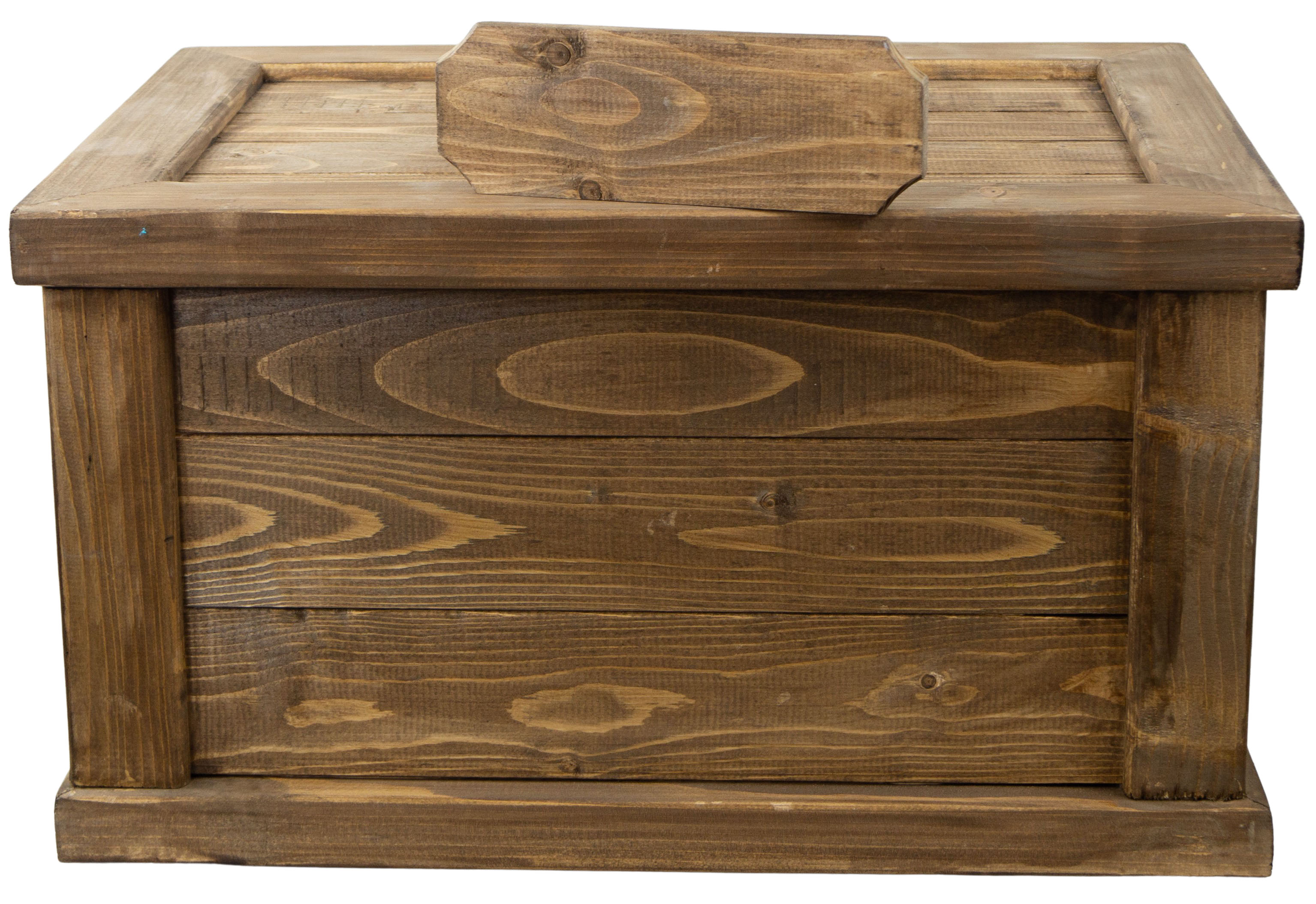 massive Holztruhe UK braun mit Zylinder
