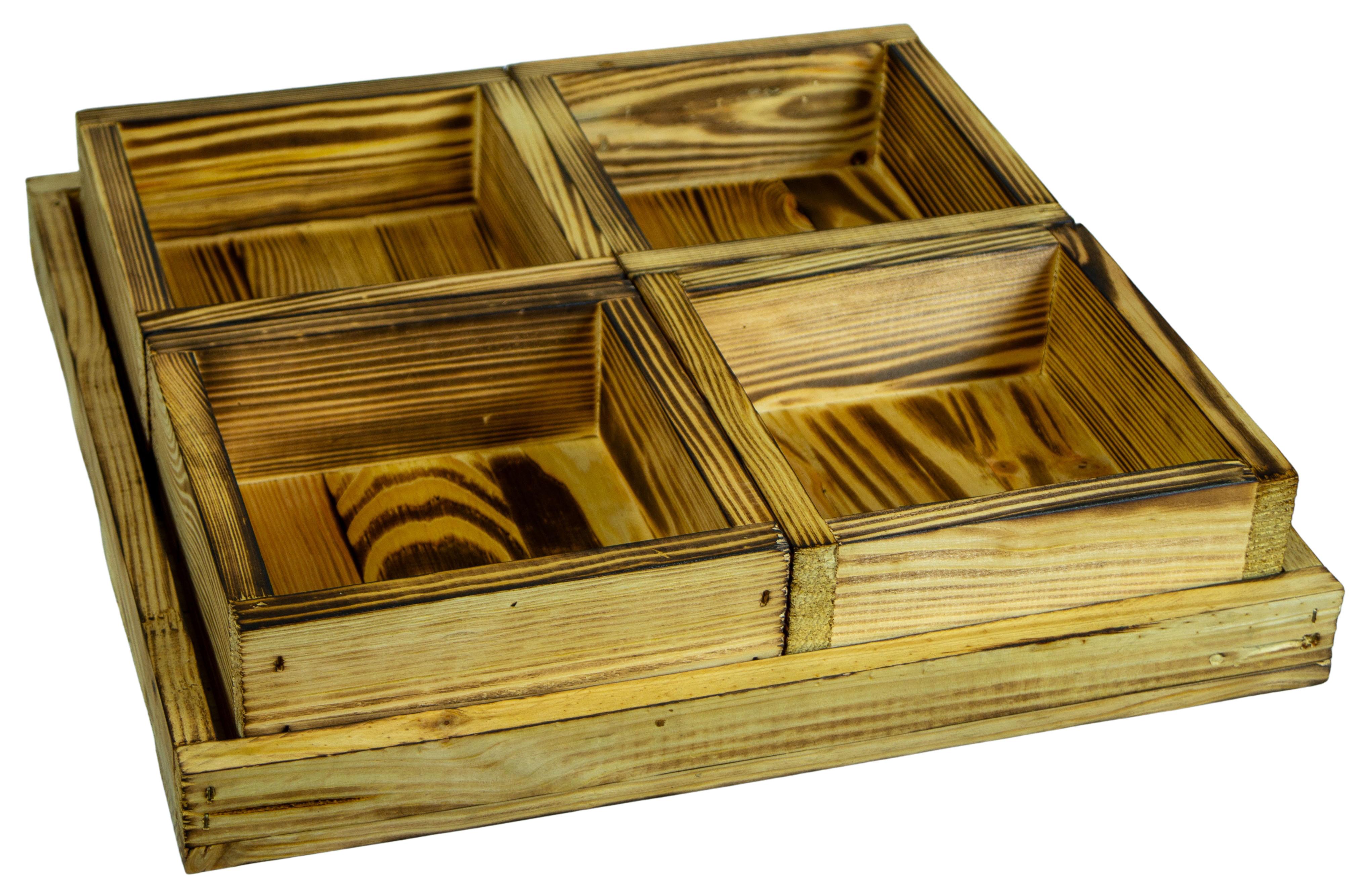 Kleines Dekotablett-Set Karla aus 5 Holzkisten 40x40cm 8cm Höhe Schüsselbox Süßigkeitentablett