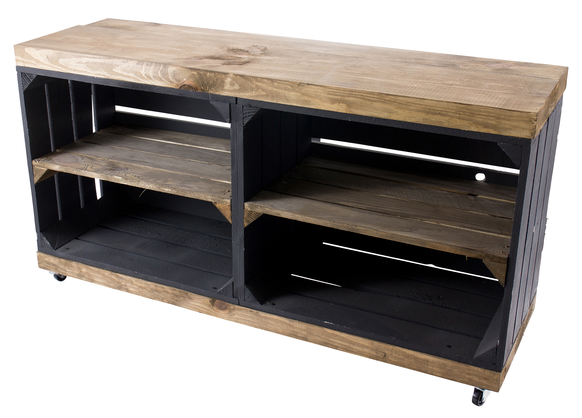 Sitzbank schwarz mit Sitzfläche aus dicken Holzplanken Palisandert mit Mittelbrett Palisander