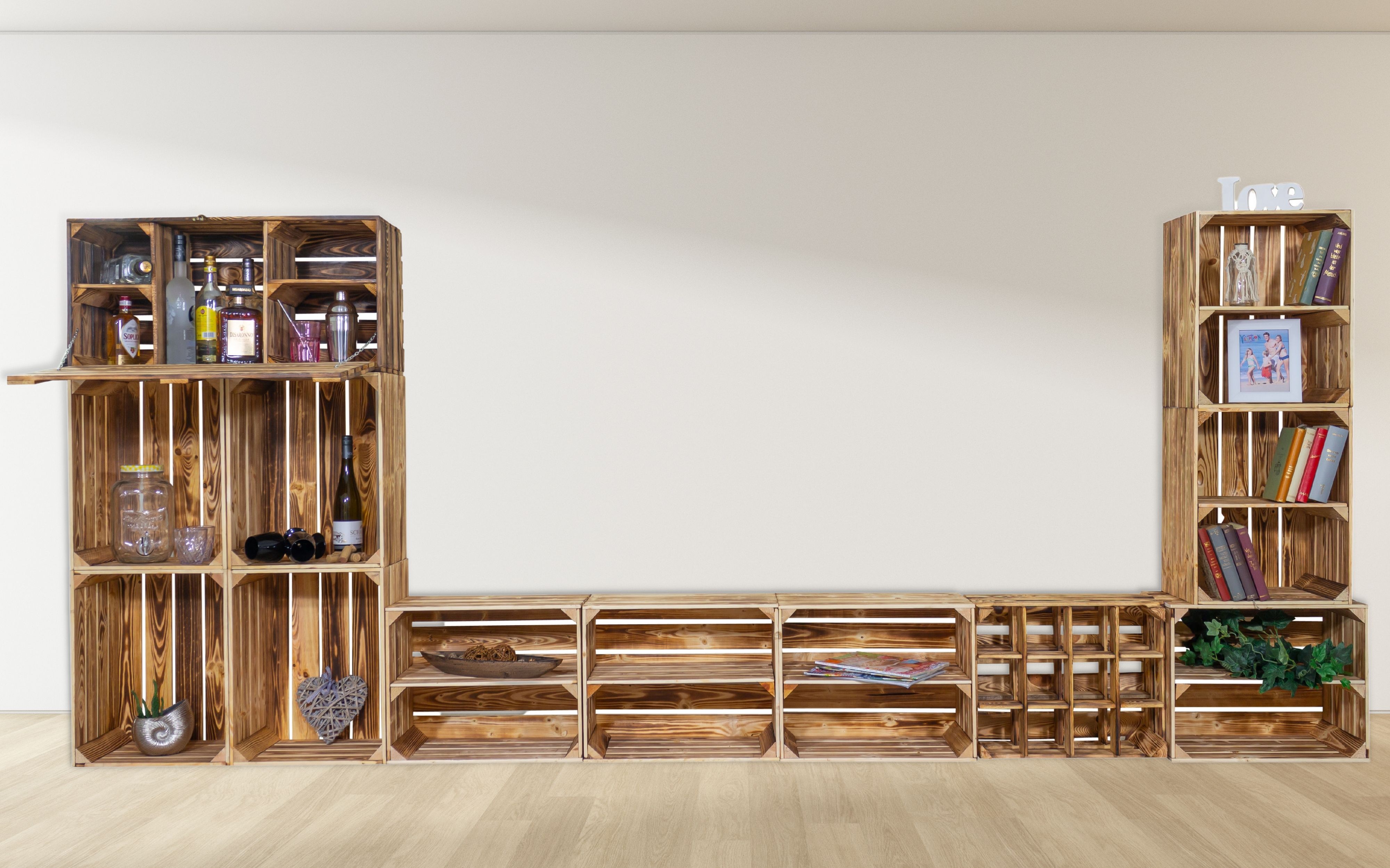 Tableau TV avec minibar "Sienna" avec étagère Meuble multimédia Mur d'armoires Meuble annexe Salon Ensemble mural