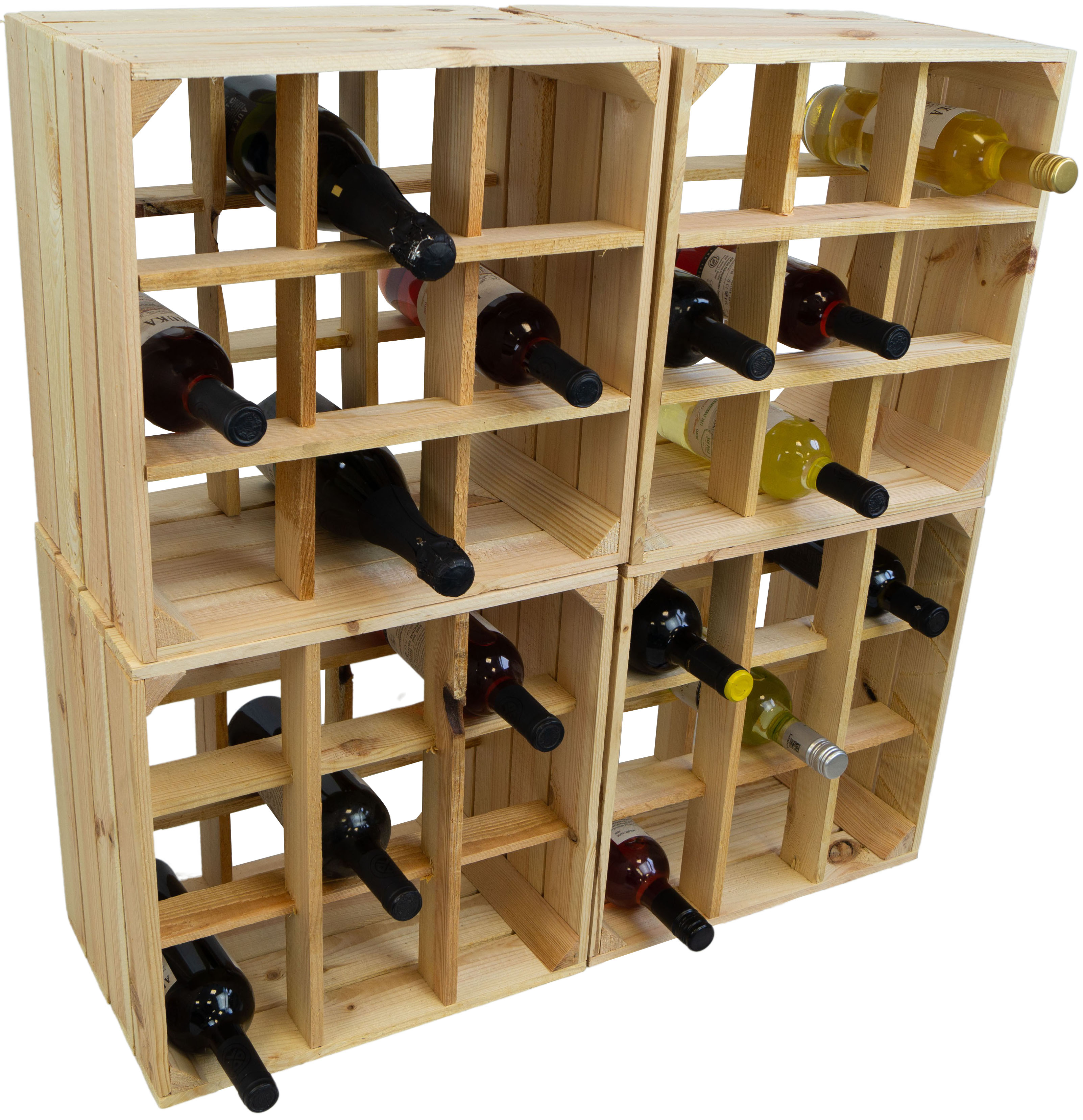 4er set Weinregal 9er Natur Weinablage Flaschenregal Weinschrank Flaschenkiste (auch für große Flaschen)