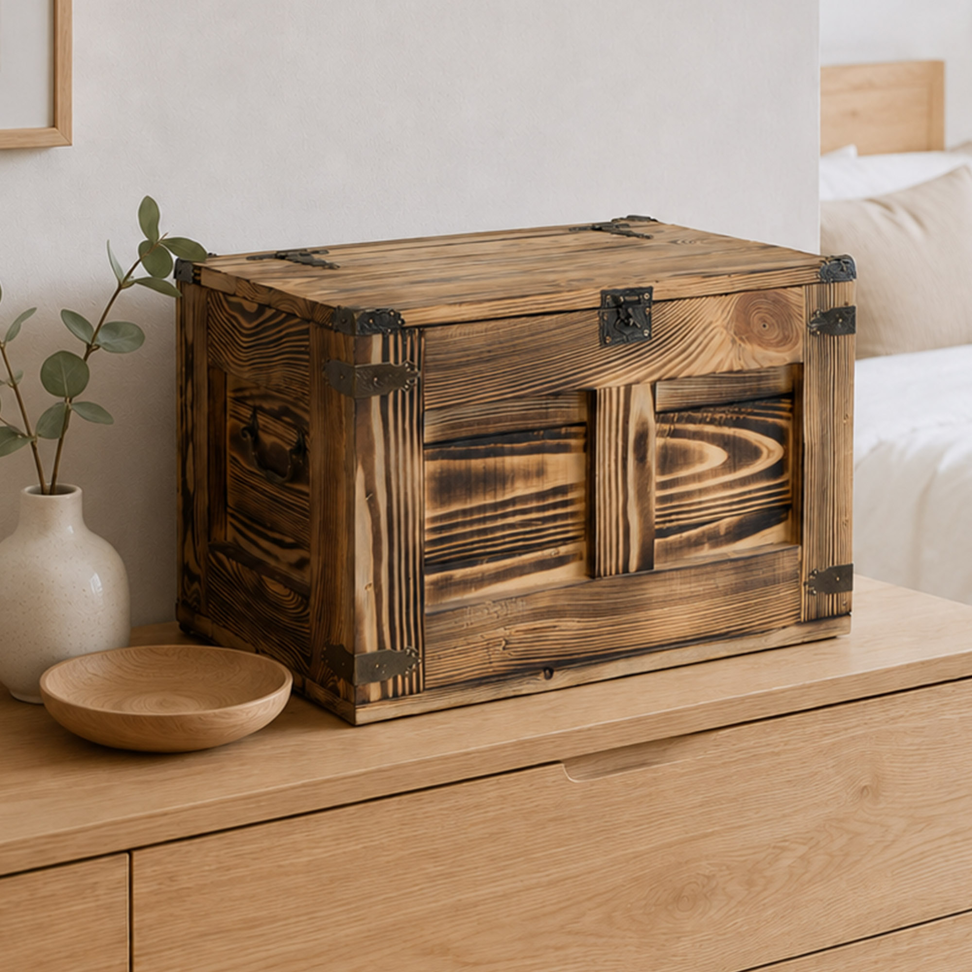 geflammte Holztruhe Barbossa 48x36x31cm