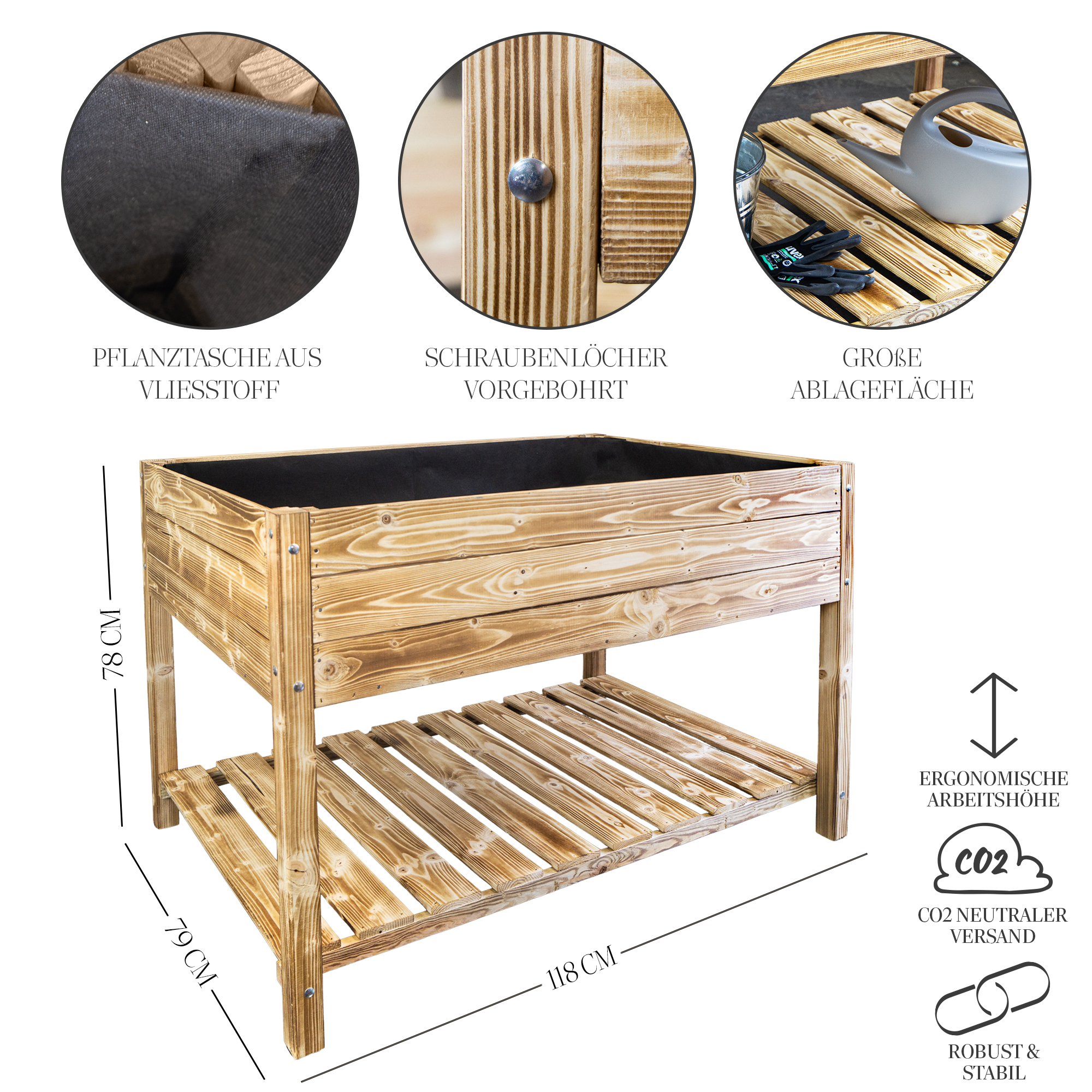 Hochbeet XL 118x79x78cm Geflammt