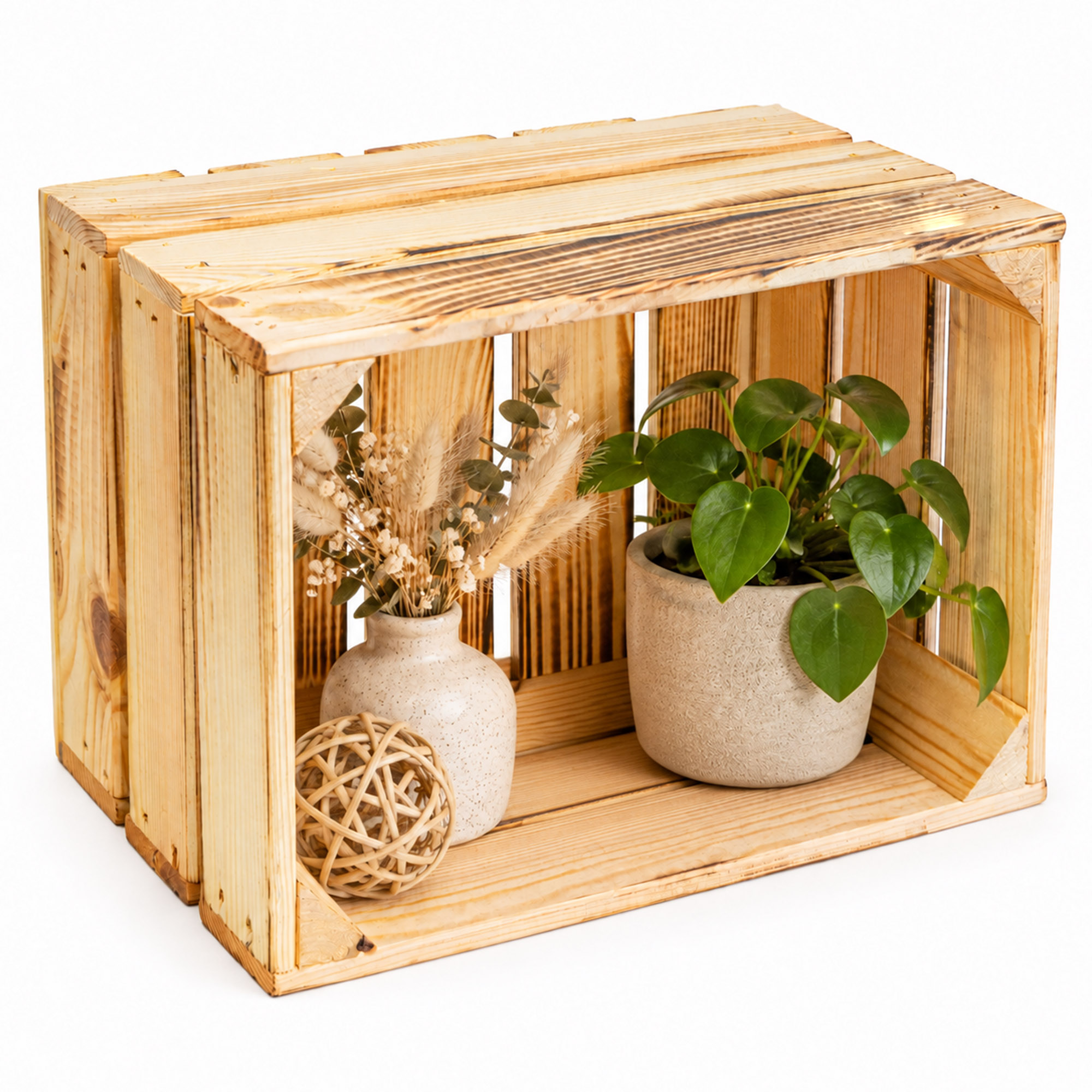 Holzkiste mit Griff  "BF klein 34x23x21cm" Neu & geflammt