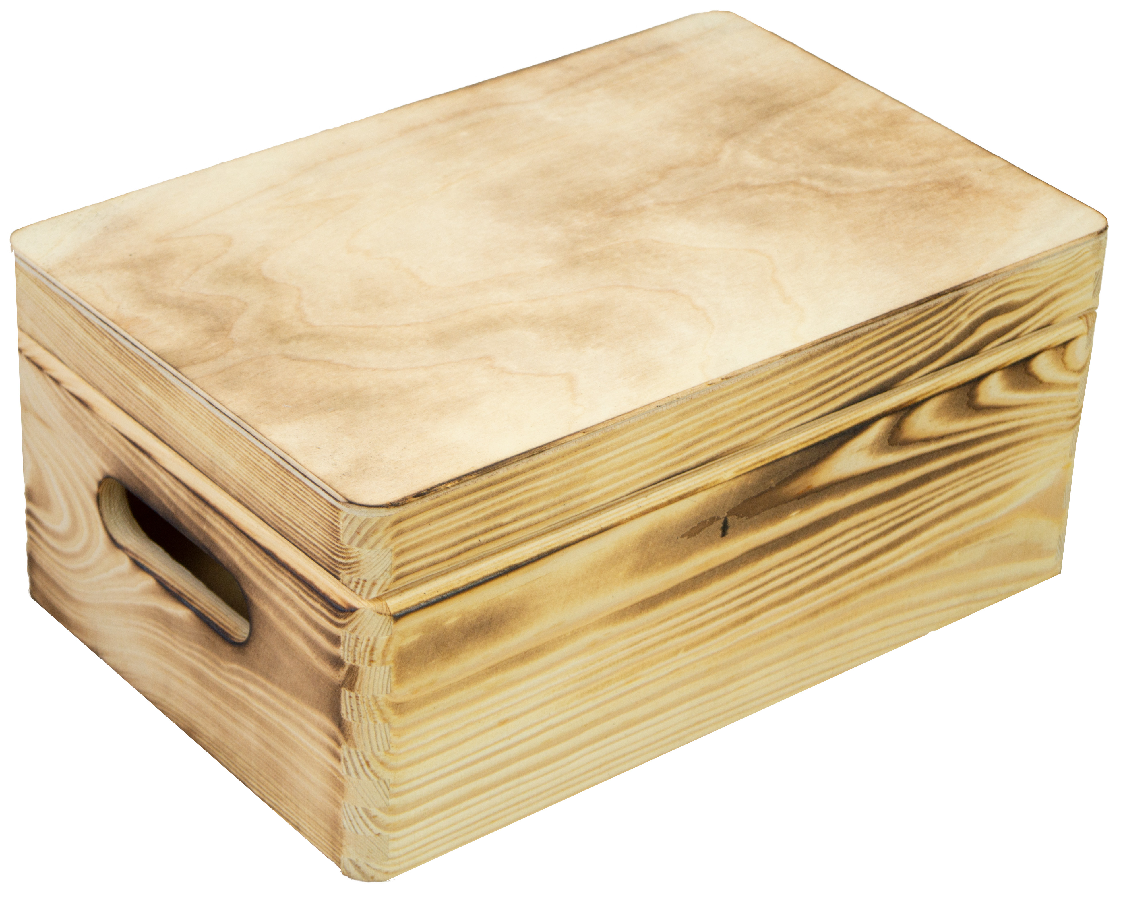 Aufbewahrungsbox abgeflammt  mit Deckel und Griffen 300
