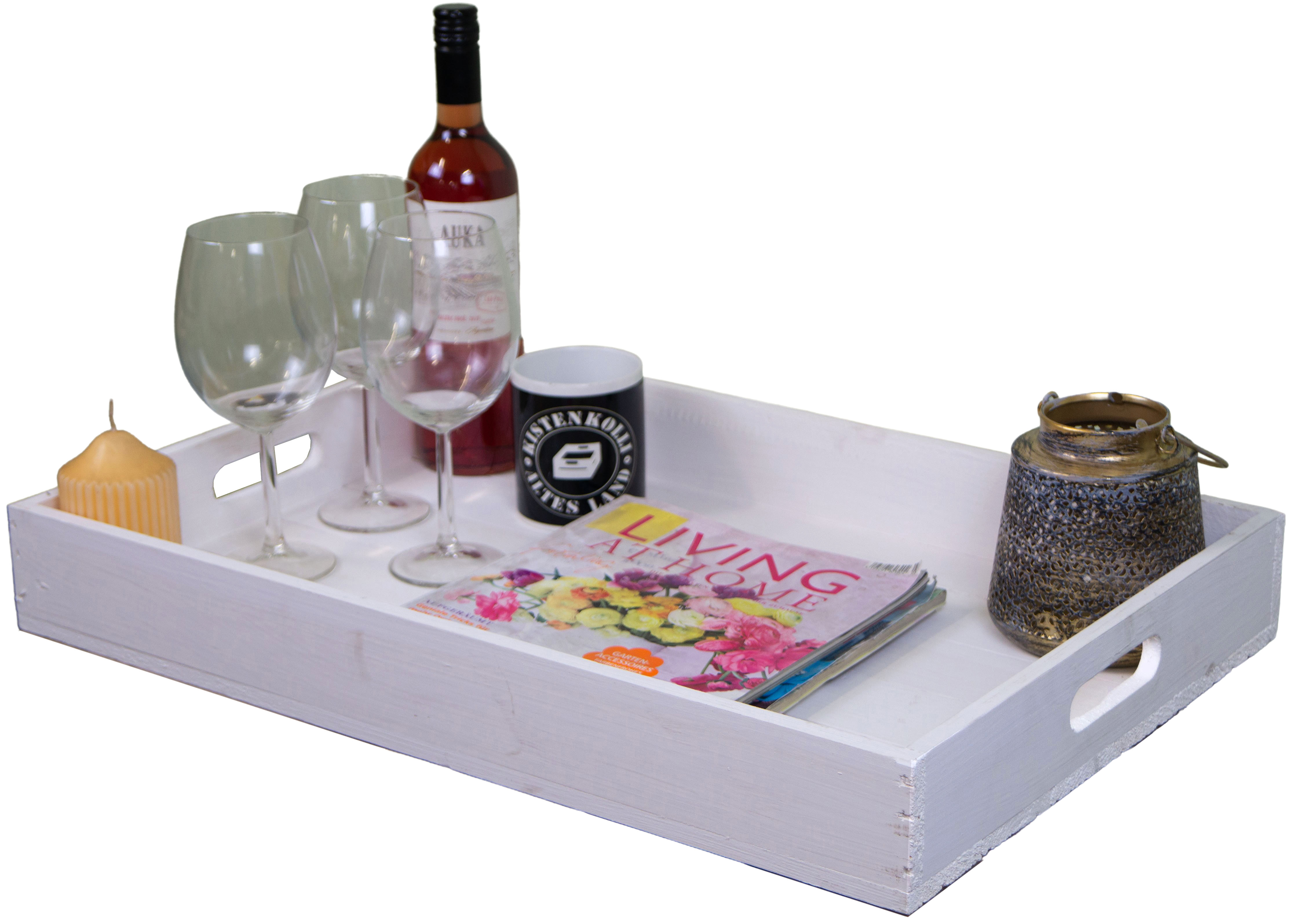 Serviertablett aus Holz 60x40x8cm Holztablett Frühstückstablet