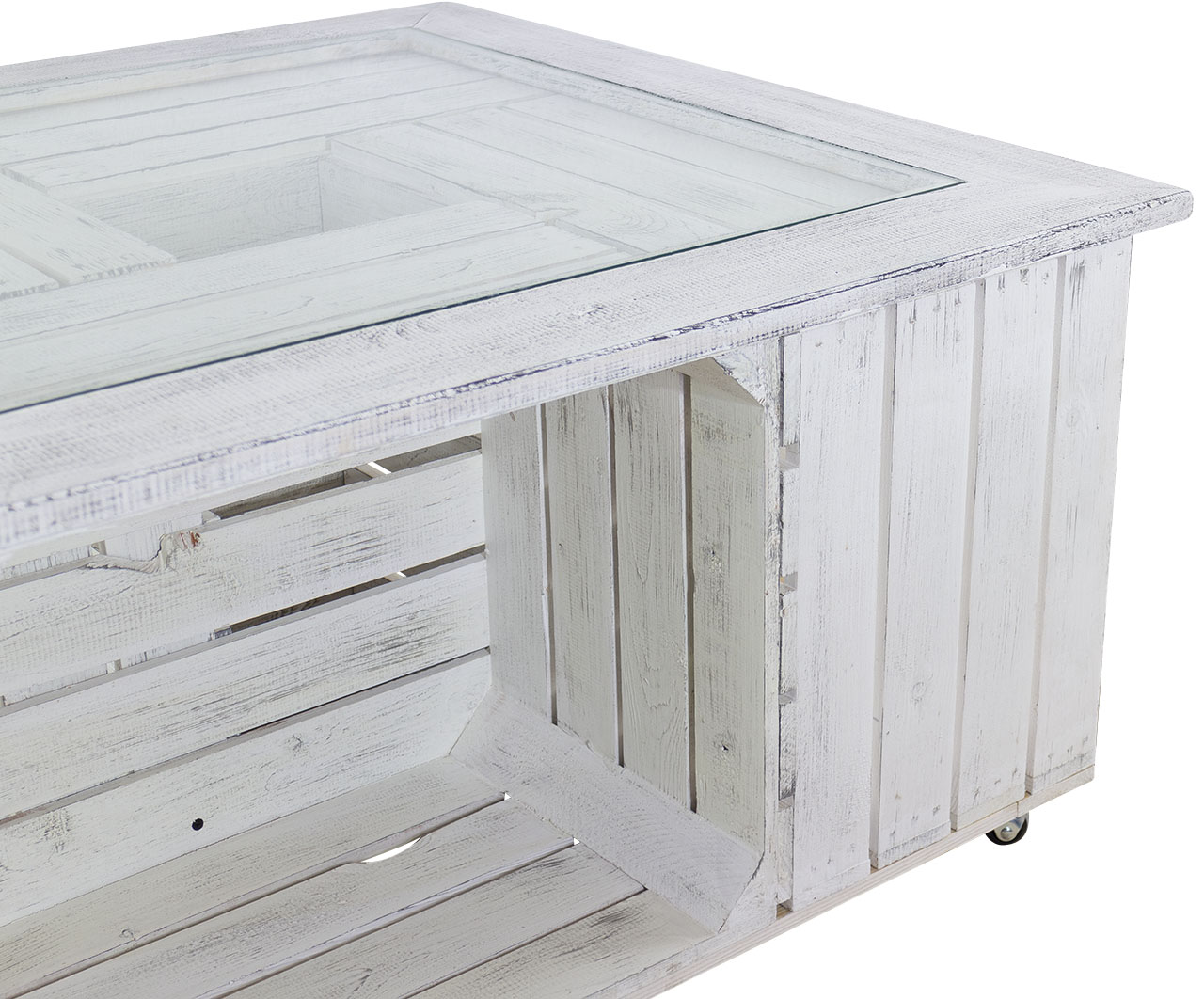Weiße Tischplatte mit Glas und Shabby Rahmen  85x85cm