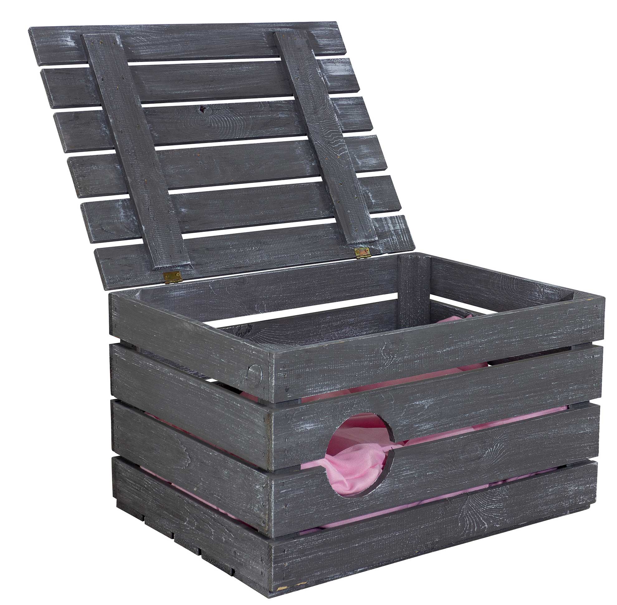 Große Katzenhöhle Shabby Schwarz Holz mit Kissen 60x45x35cm