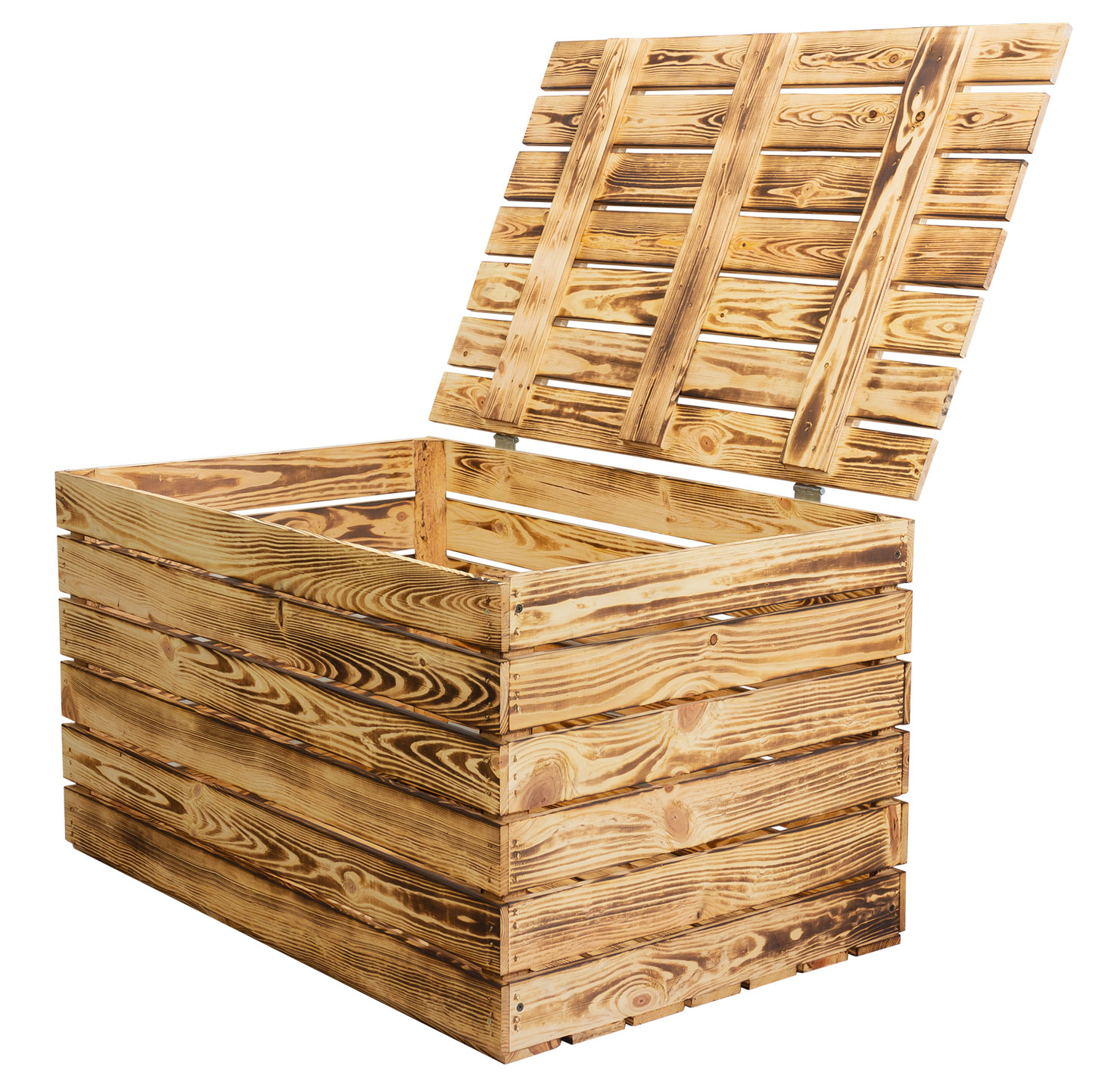 Grosse Holztruhe geflammt mit Deckel 80x50x39cm