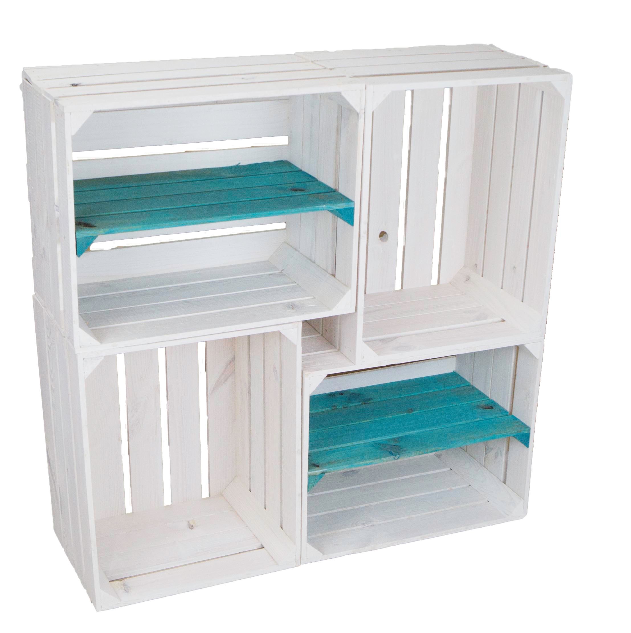 Set de 4 boîtes de fruits "Johanna"  mélange blanc glacé avec turquoise longitudinale turquoise