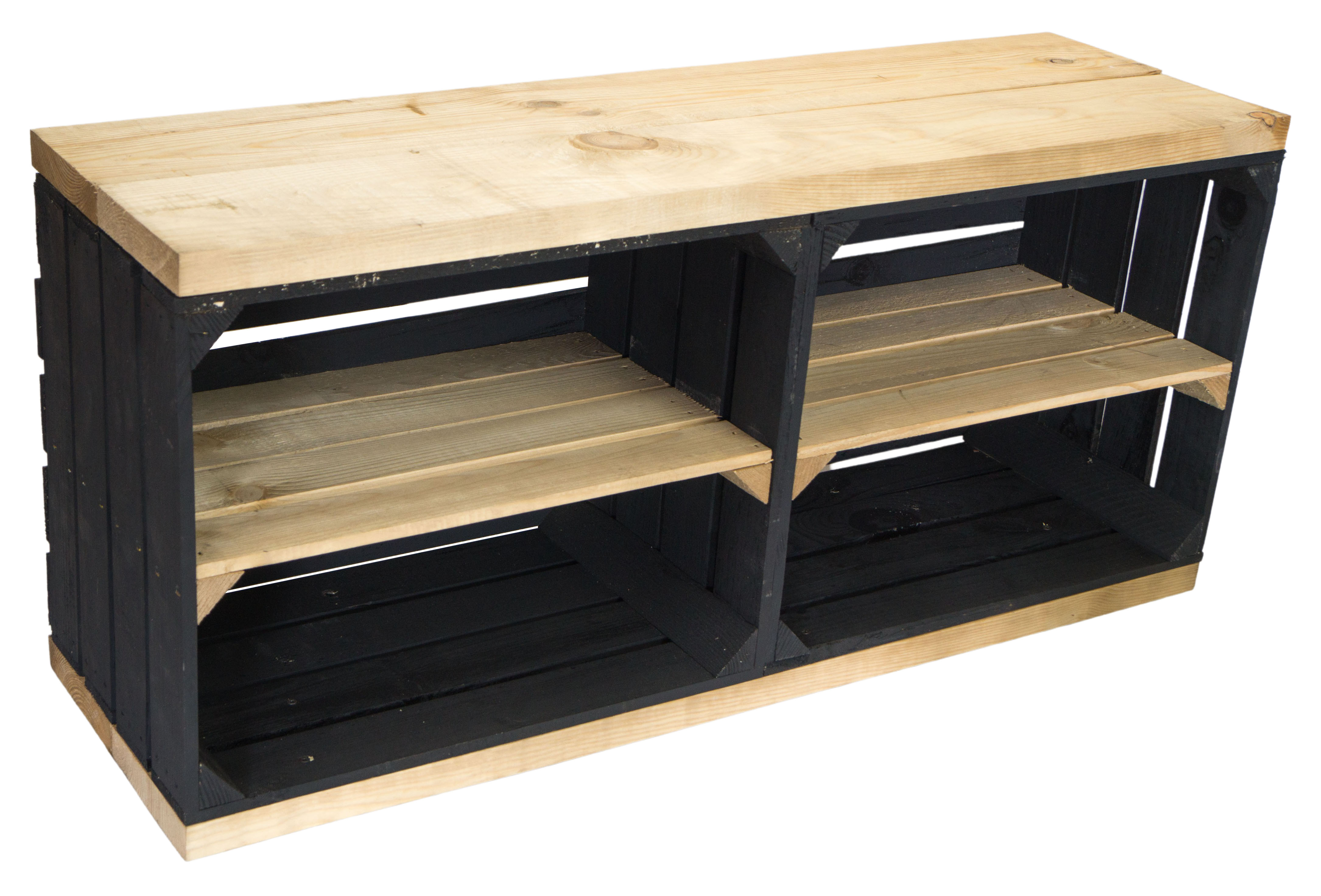 Banc noir avec siège en planches de bois épaisses nature avec planche centrale nature