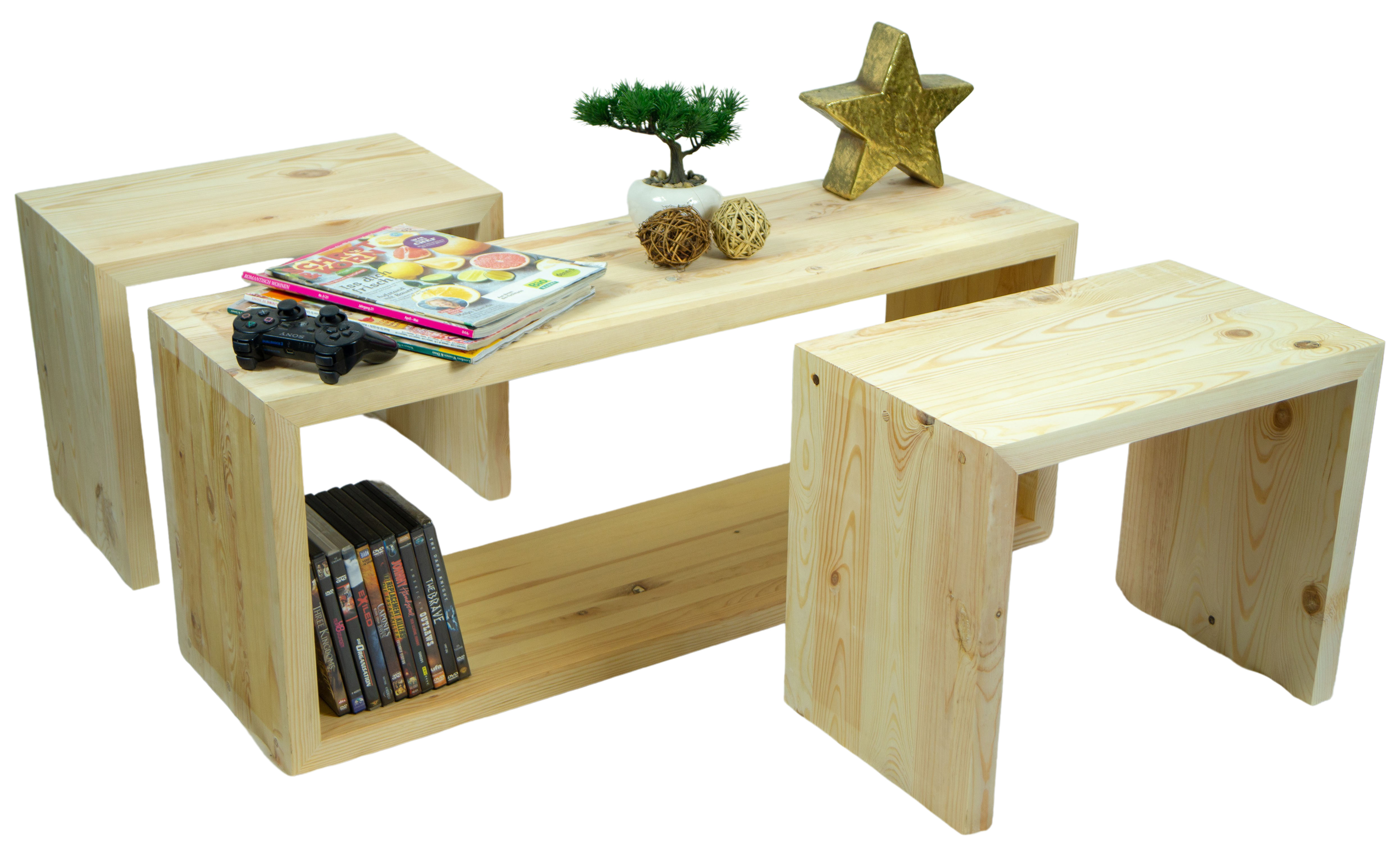 Vintage Tisch mit 2 Sitzhockern in natur