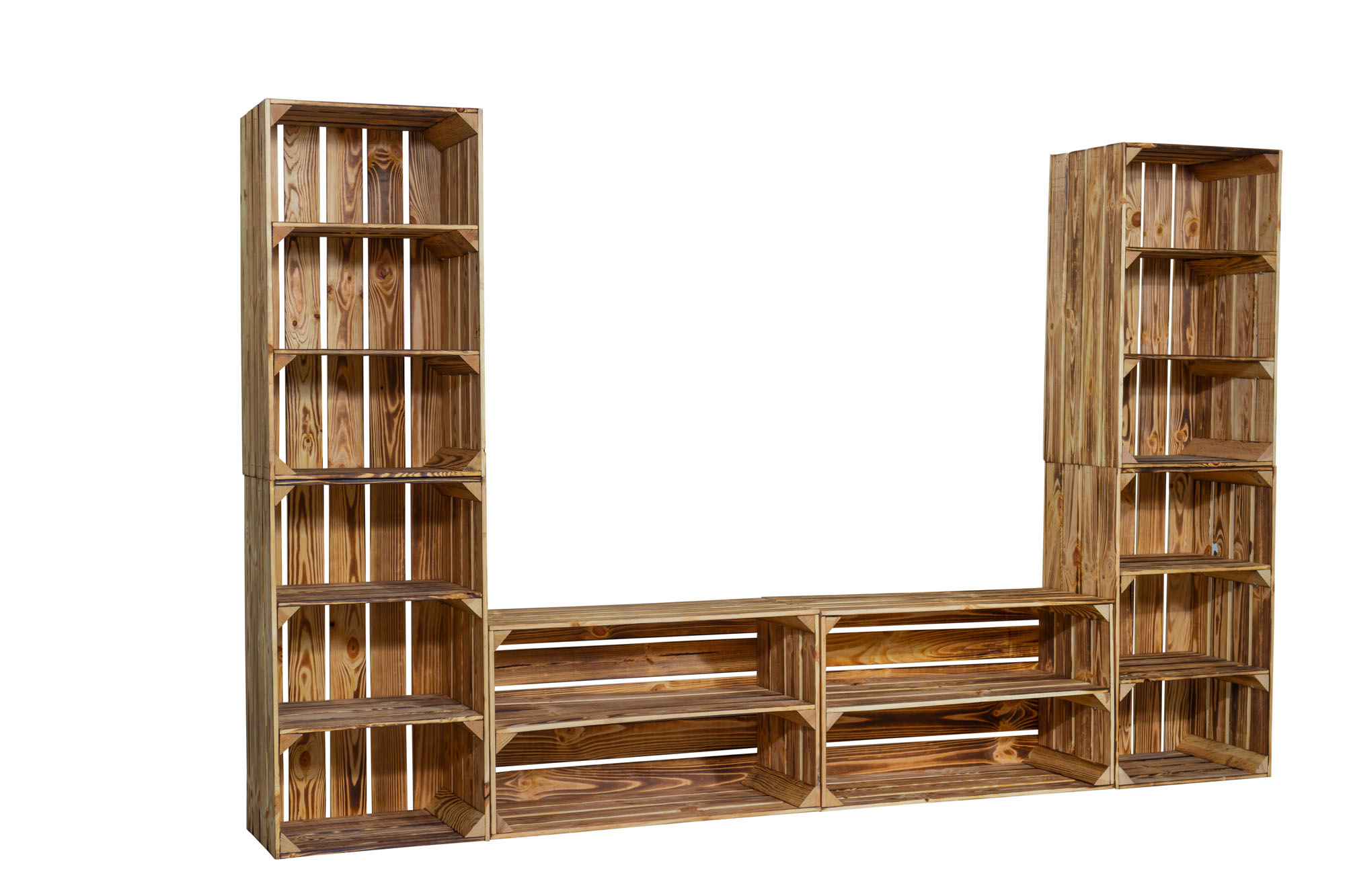 tv-Board Steven avec caisses à étagères hautes Lowboard tv Wand Meuble TV en bois (flammé)
