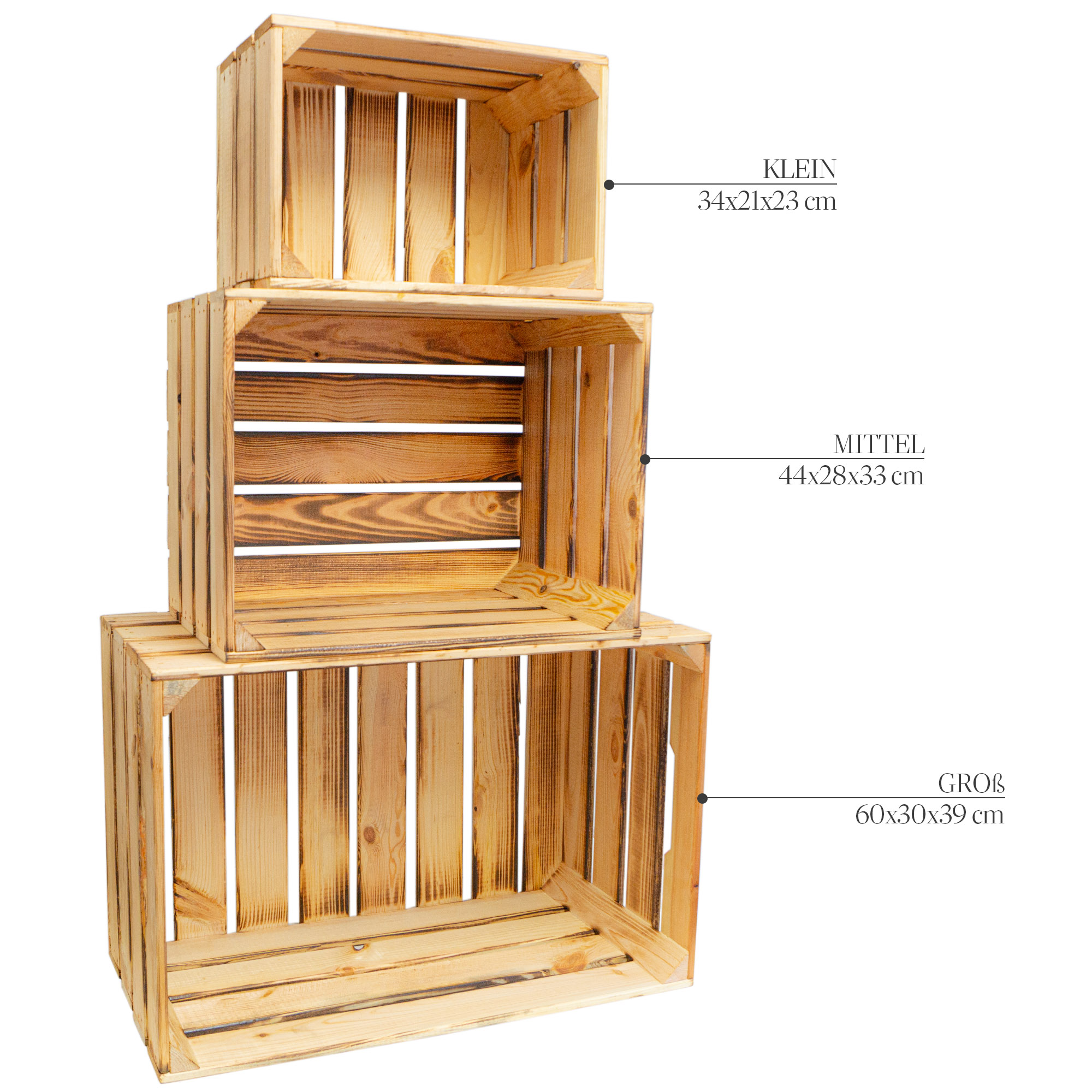 Holzkiste mit Griff  "BF klein 34x23x21cm" Neu & geflammt