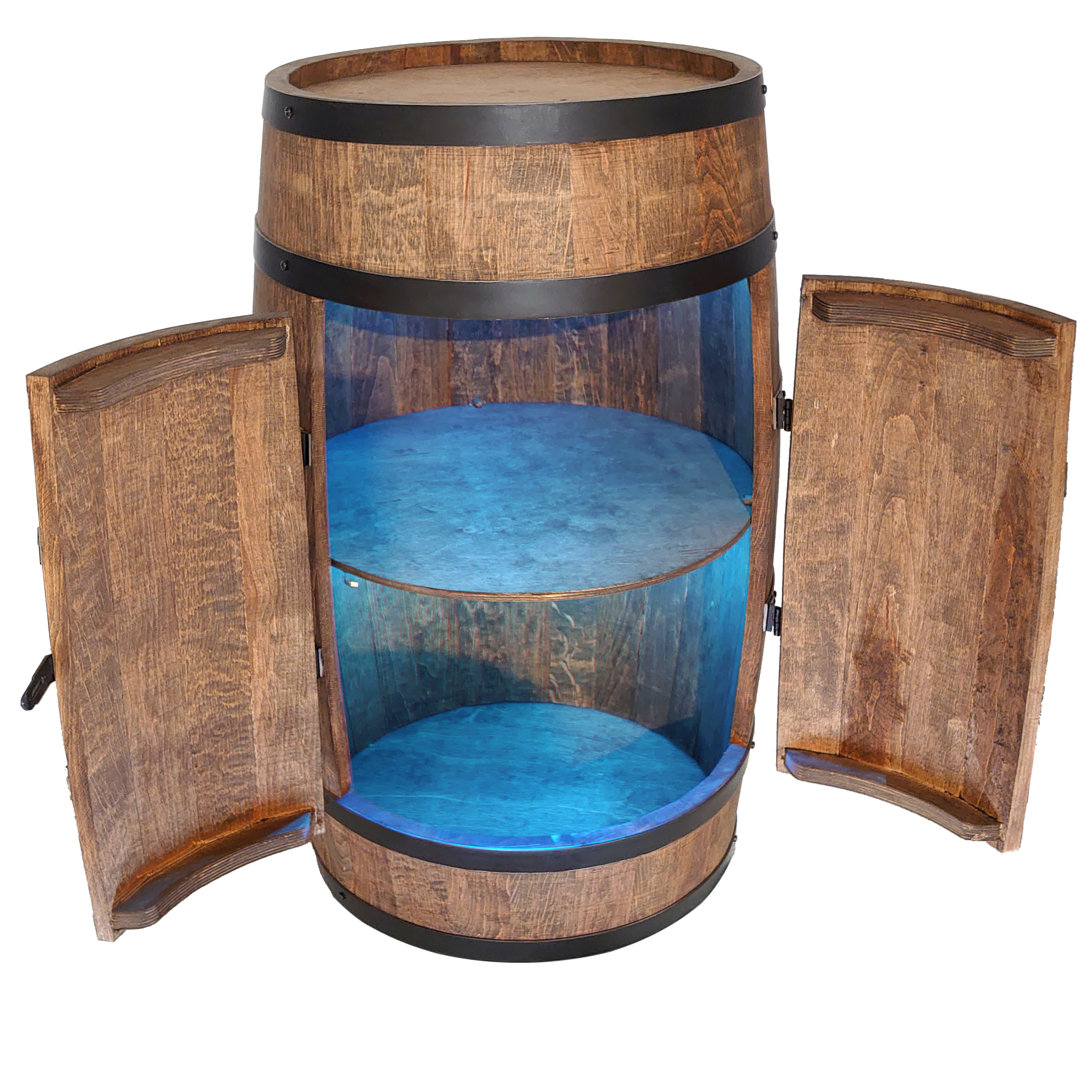Holzfass mit Türen in Farbton Wenge Hausbar mit LED  – Weinregal & Flaschenständer, Bar oder Partykeller – ca. 80 cm