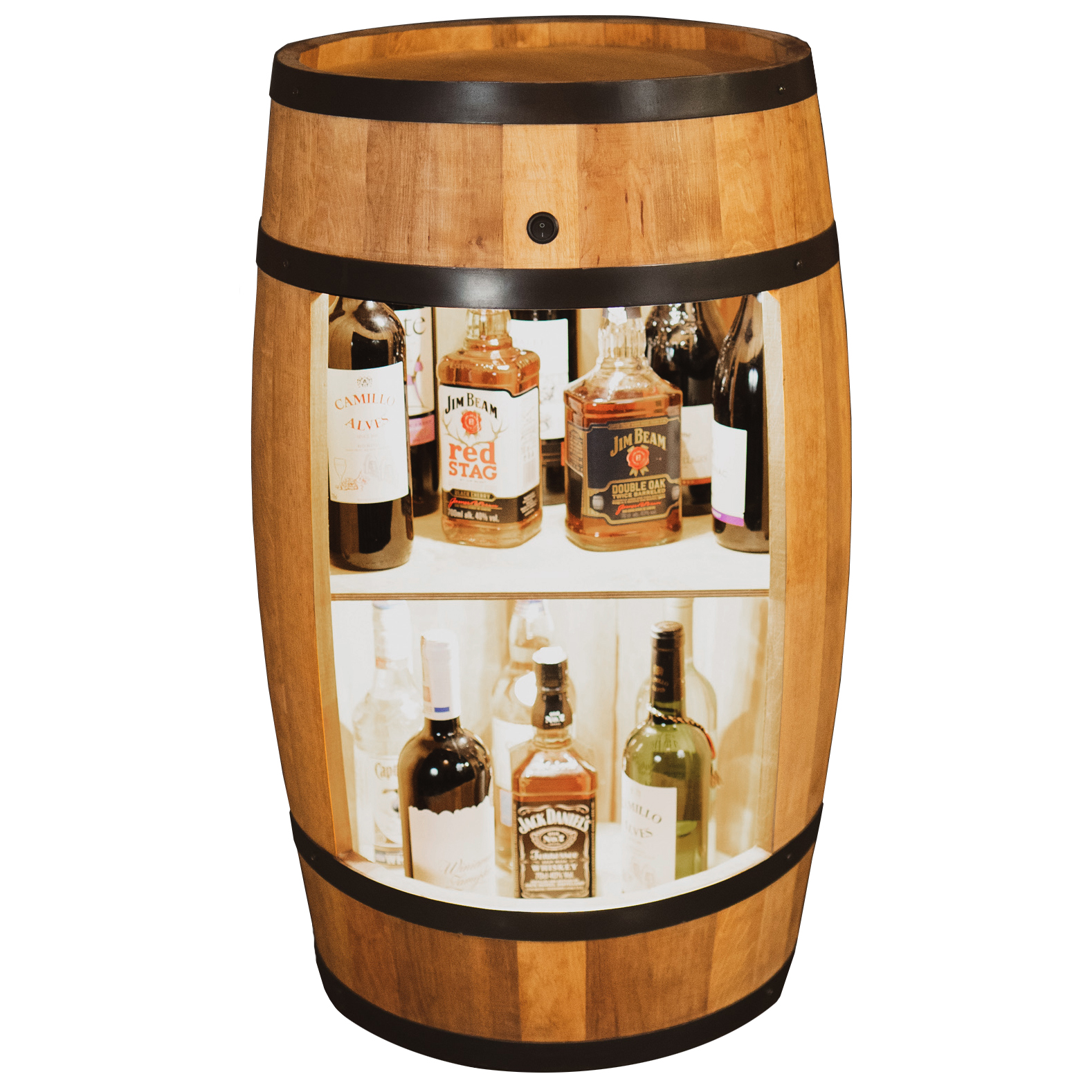 Holzfass in heller Eichenoptik Hausbar mit LED – Rustikale Minibar im Weinfass Design – Weinregal & Flaschenständer aus Holz – Vintage Fassbar für Wohnzimmer, Bar oder Partykeller – ca. 80 cm LED Einfarbig