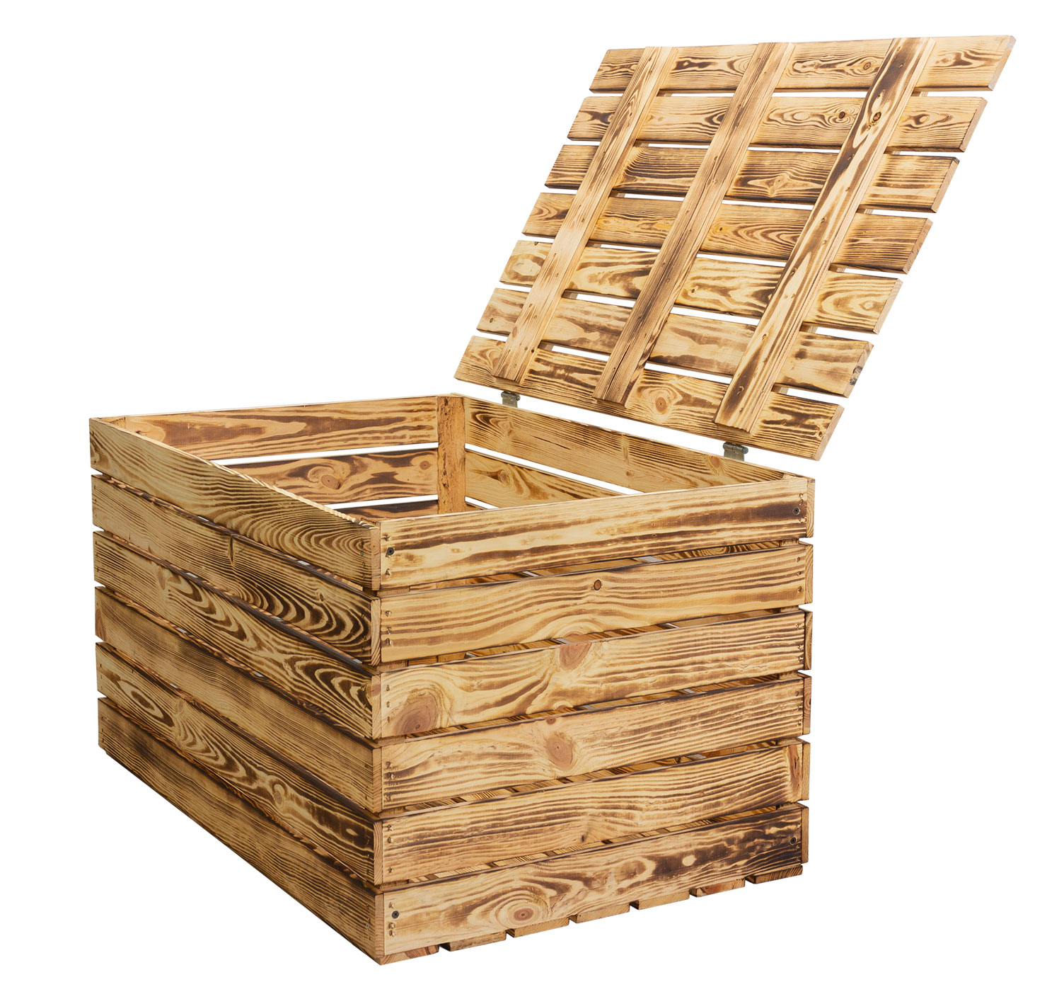 Grosse Holztruhe geflammt mit Deckel 80x50x39cm