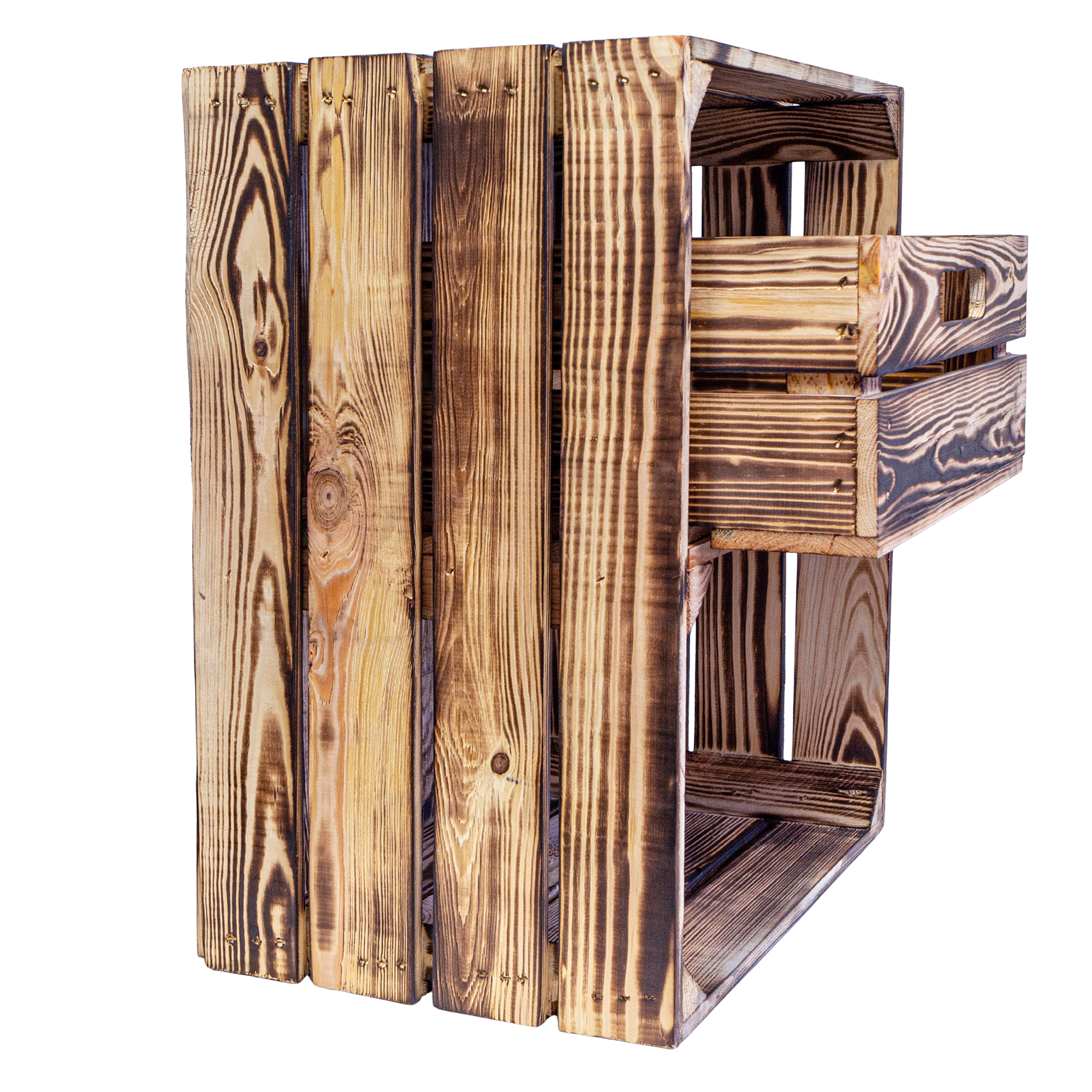 2er Set Obstkiste Johanna geflammt mit Schublade Quer 50 x 40 x 30cm