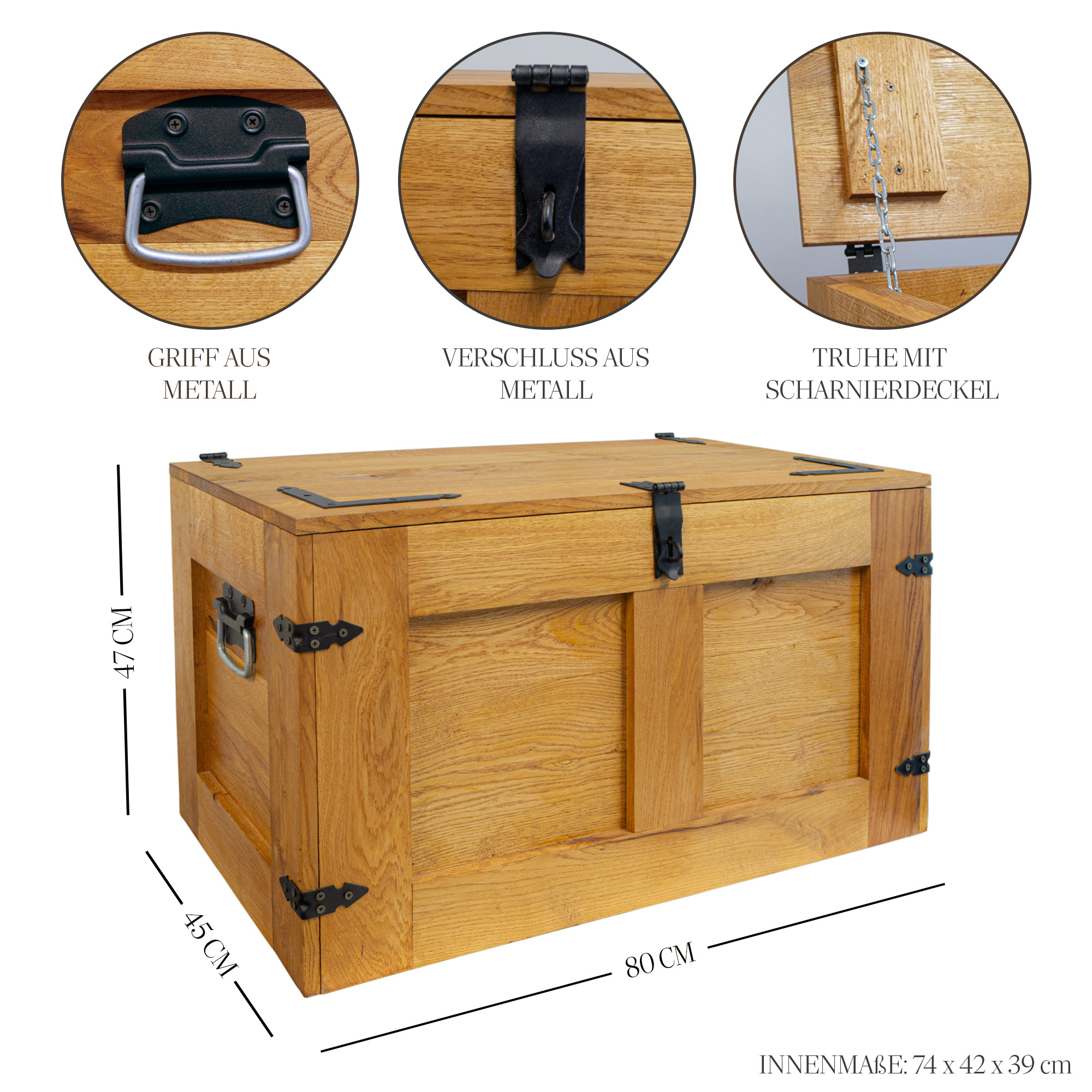 grosse Holztruhe Oskar Premium massive Eiche 80x45x47cm