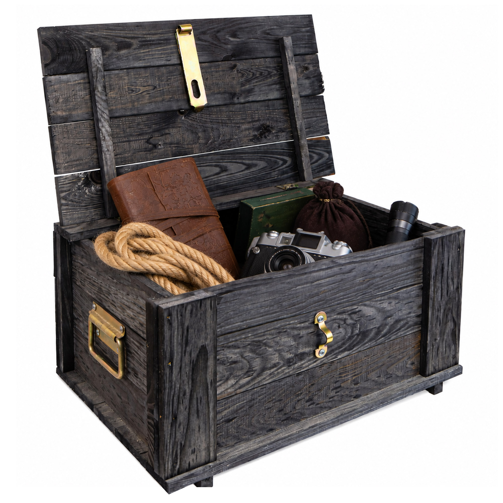 Truhe Hugo Vintage schwarz mit Deckel  50 x 36 x 26cm