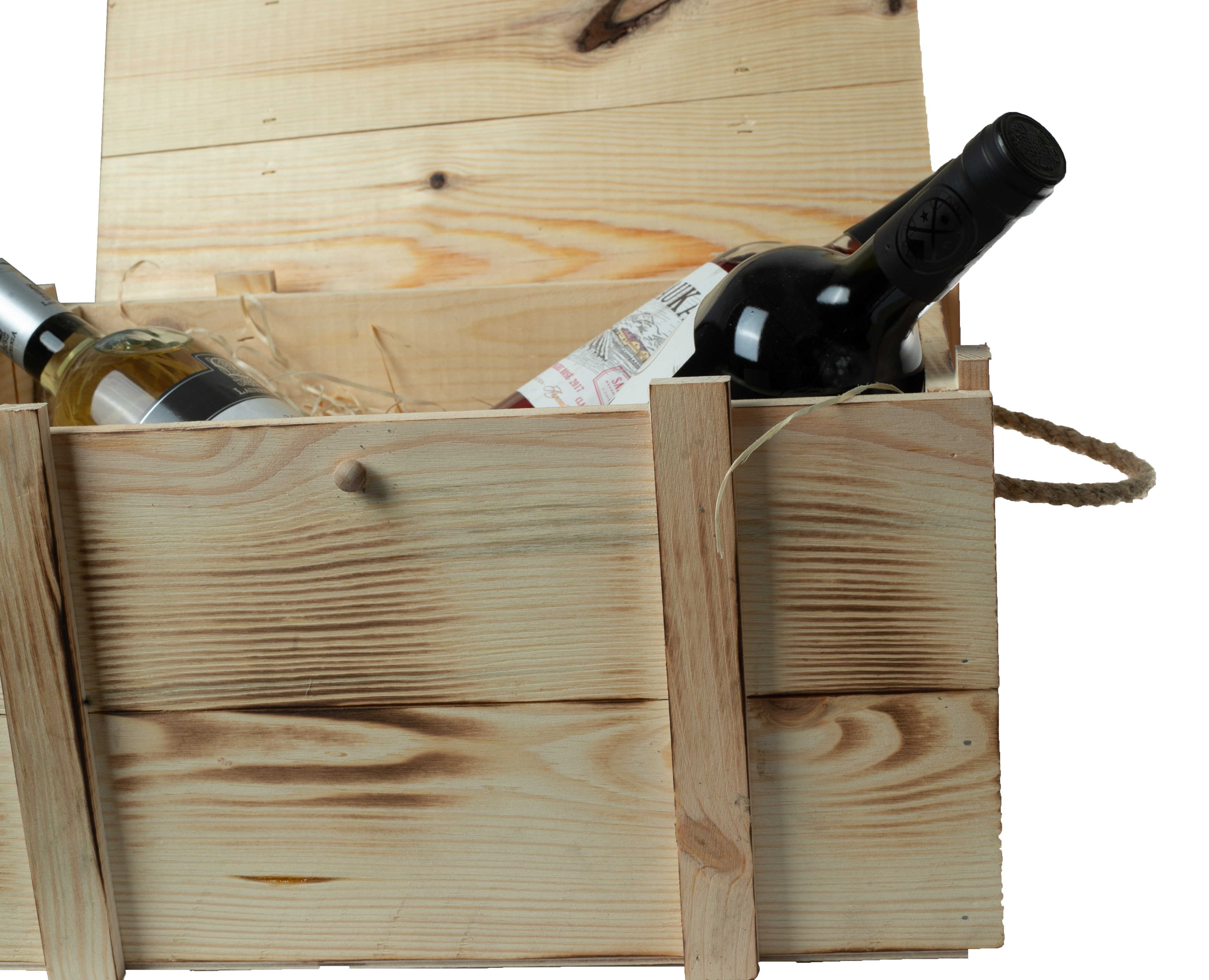 Weinkisten 6er geflammt inkl. Holzwolle ohne