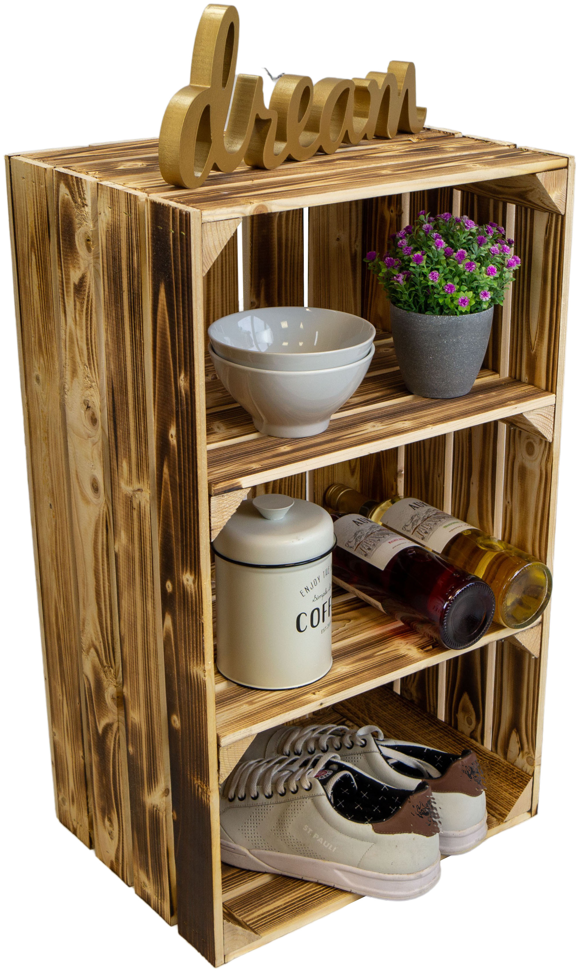 Standregal Willi geflammt mit zwei Mittelbrettern