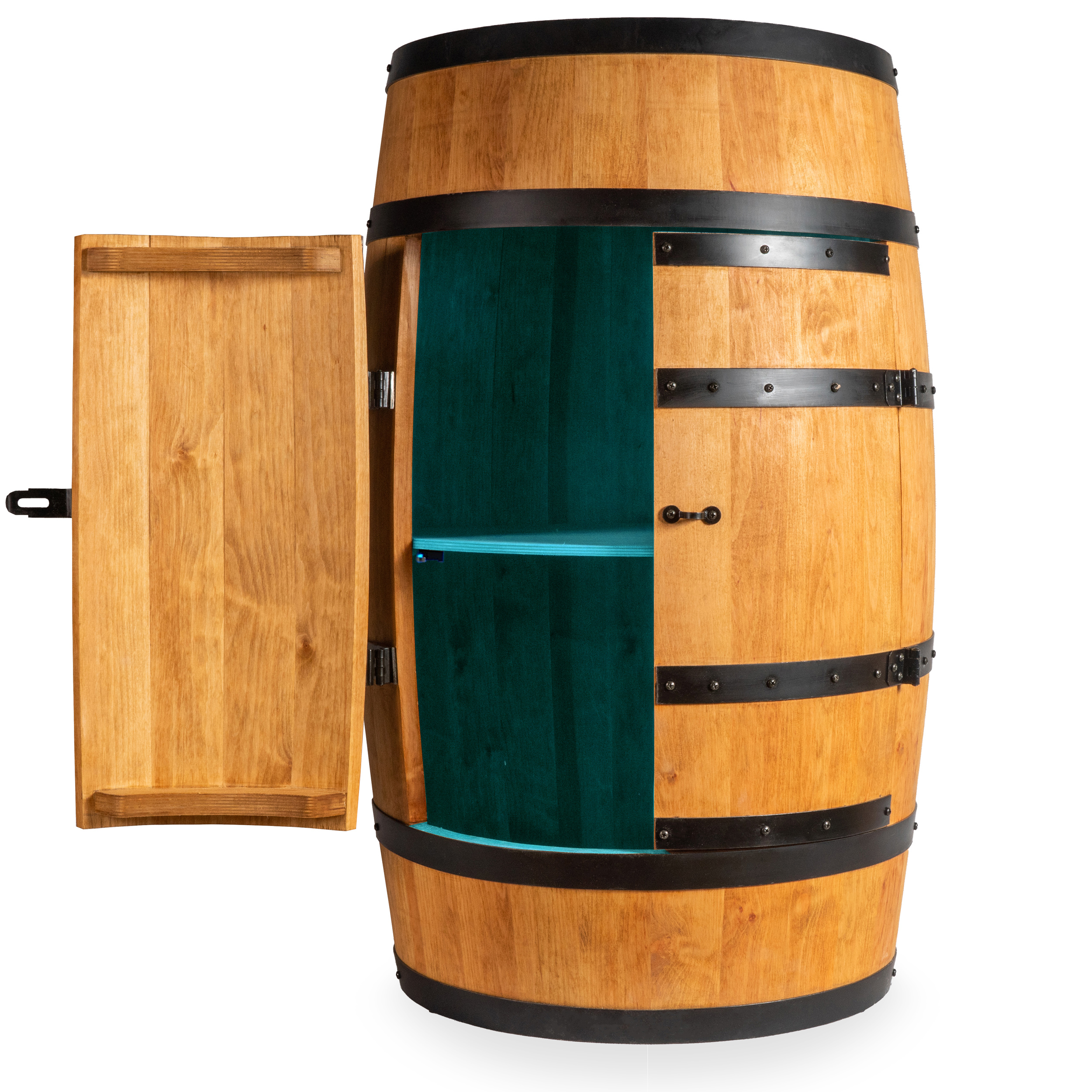 Holzfass mit Türen in heller Eichenoptik Hausbar mit LED – Rustikale Minibar im Weinfass Design – Weinregal & Flaschenständer aus Holz – Vintage Fassbar für Wohnzimmer, Bar oder Partykeller – ca. 80 cm #1 LED Mehrfarbig