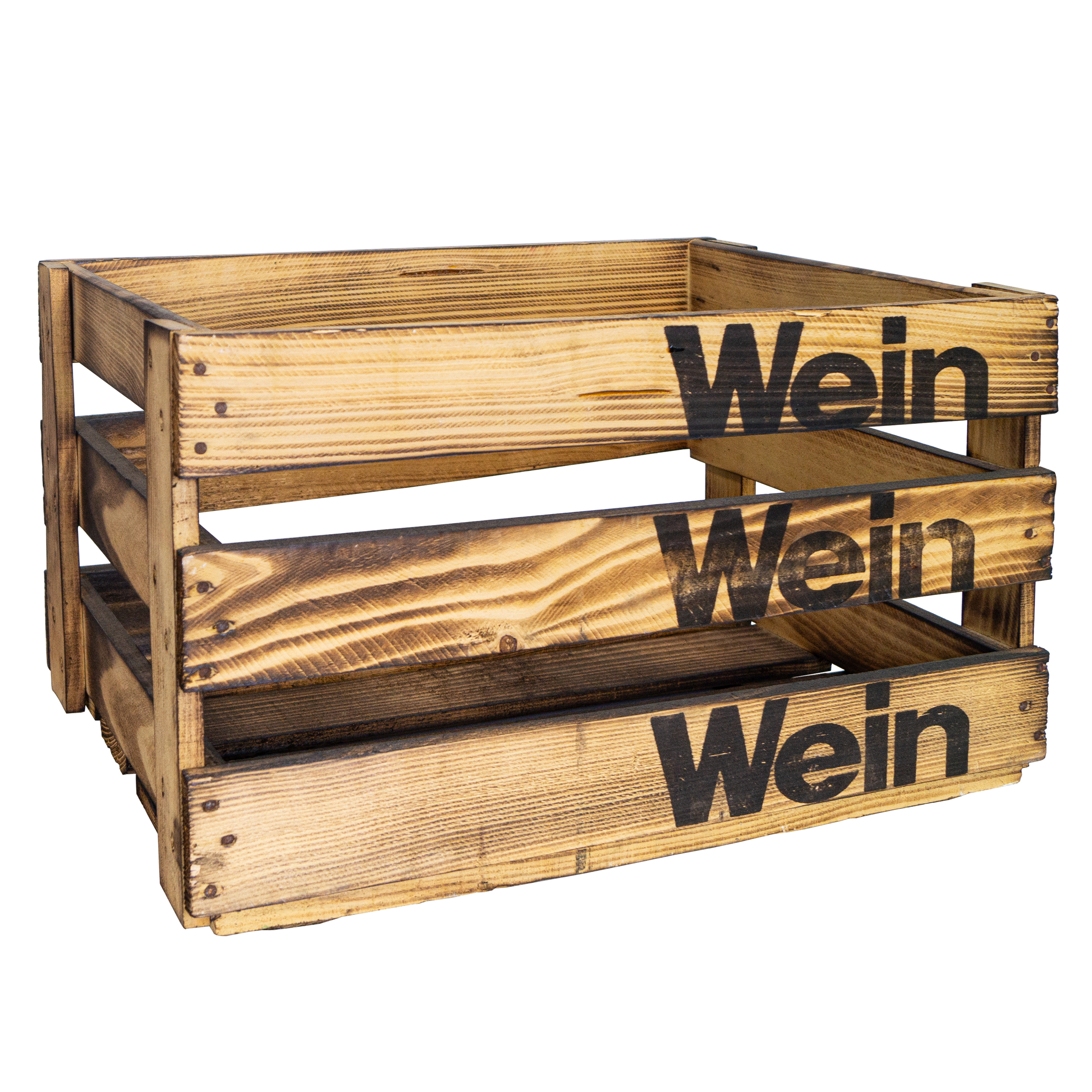 alte  geflammte Weinkiste WEIN WEIN WEIN