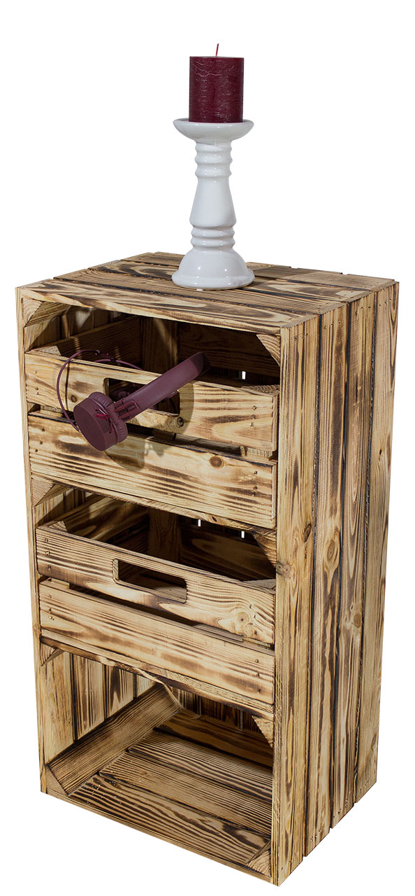 Regalkiste "Willi" in geflammt mit zwei Schubladen 68x40x31