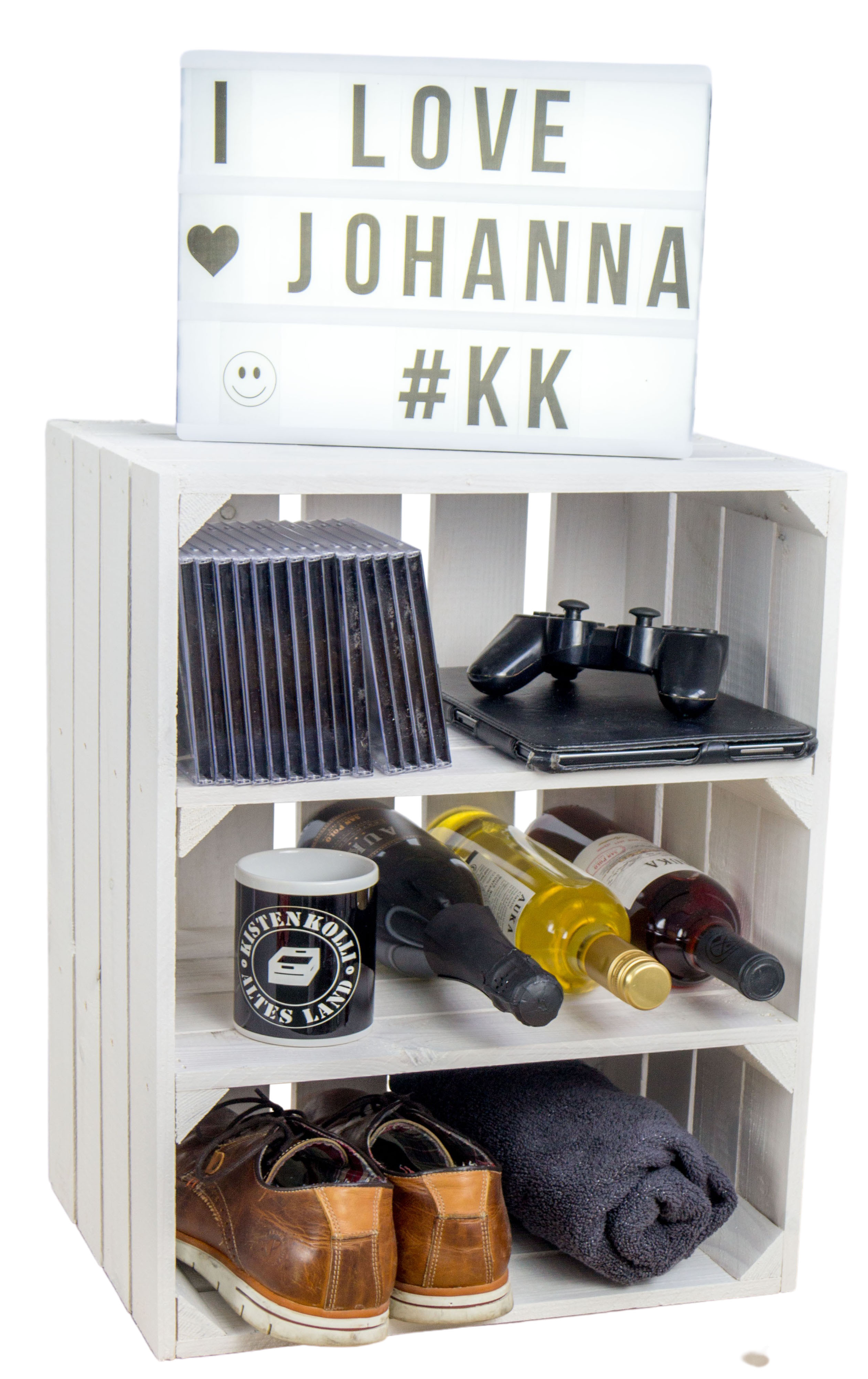 Casier à fruits "Johanna" blanc avec deux planches intermédiaires transversales